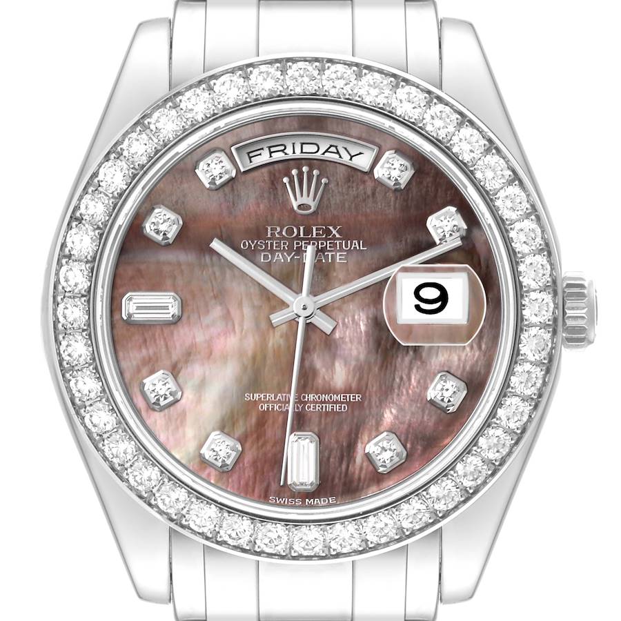 Rolex Day-Date Masterpiece Platinum Mother of Pearl Diamond Mens Watch 18946 SwissWatchExpo