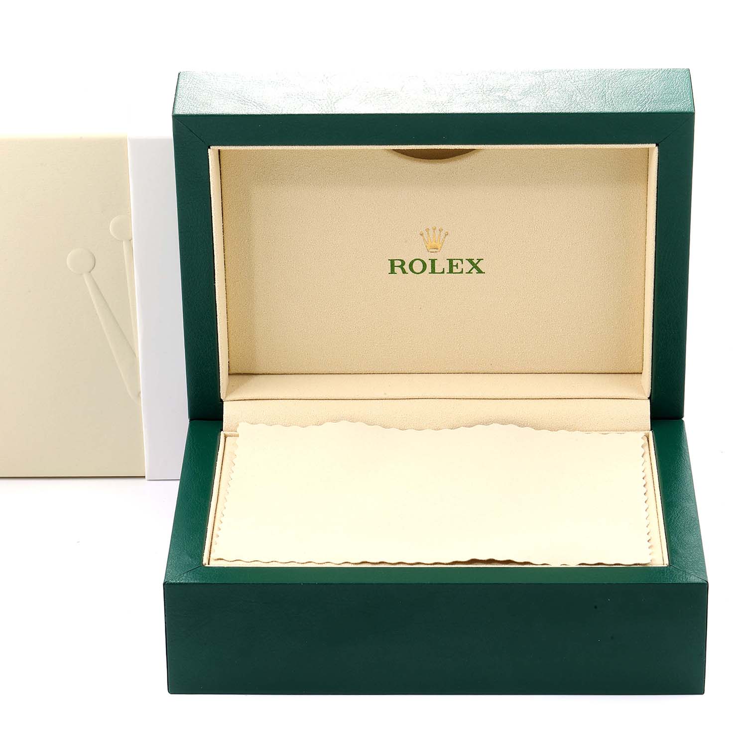 The image shows an open Rolex box for a Daytona model watch, revealing the interior lining and logo.
