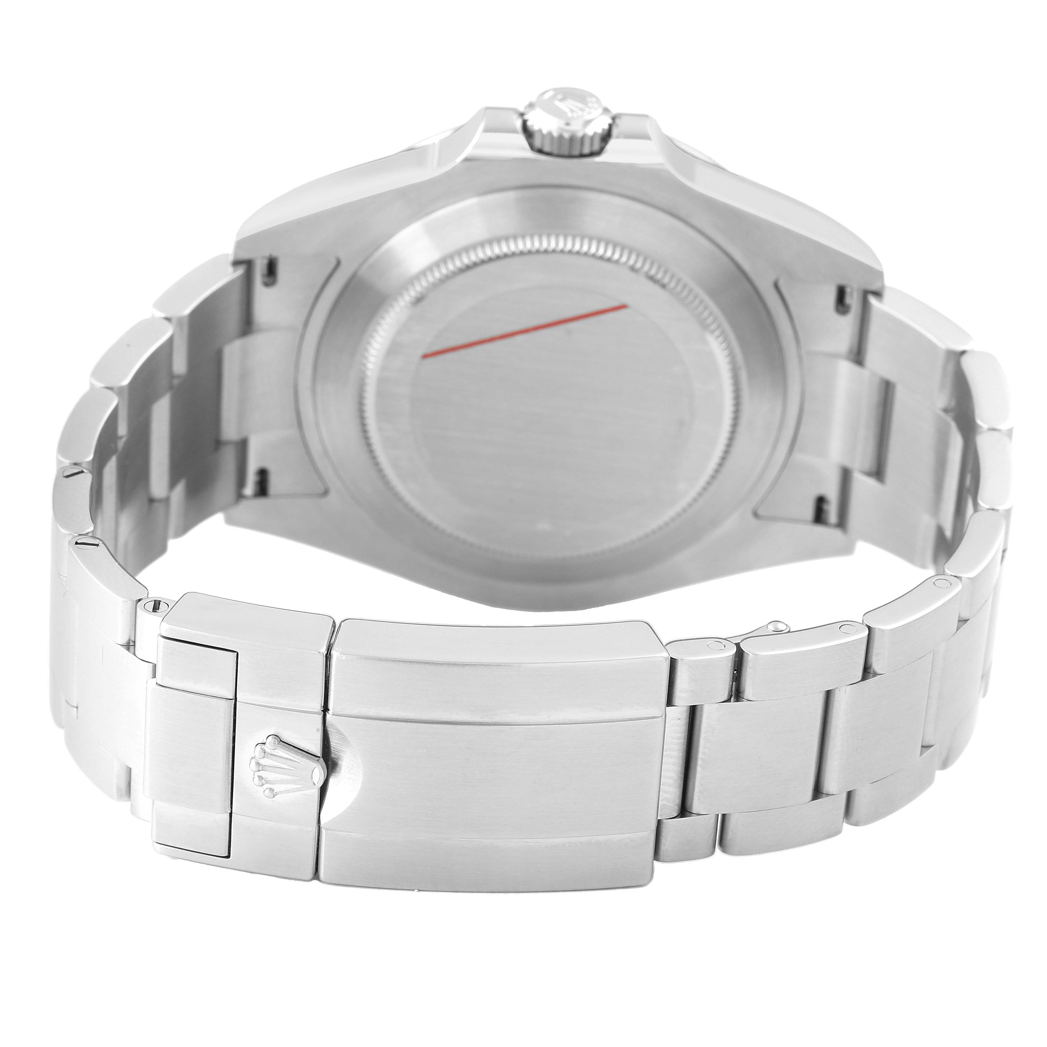 The image shows the back and clasp of a Rolex Explorer 226570 Men's Stainless Steel Black Dial watch from a rear angle.