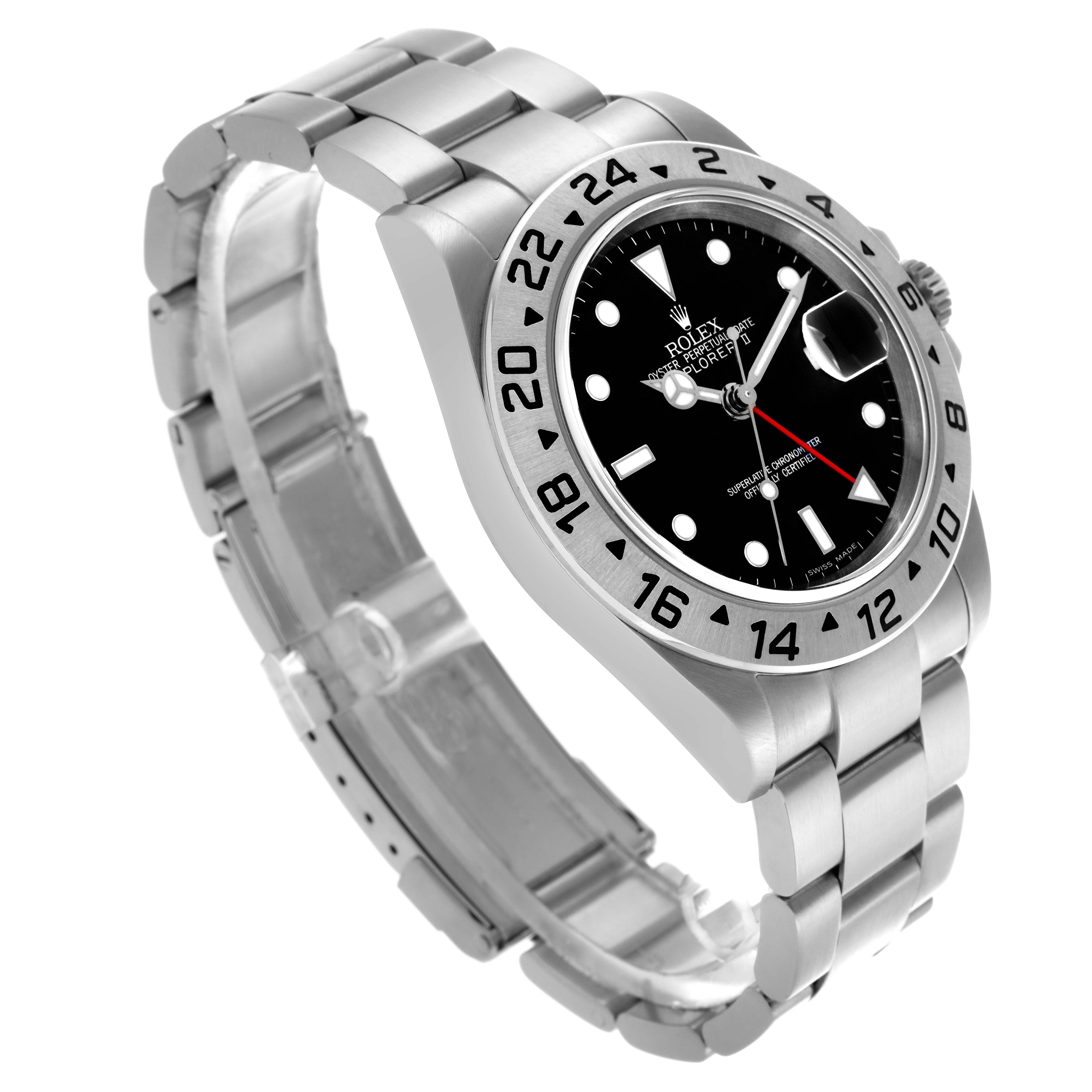 The Rolex Explorer 16570T Men's Stainless Steel Black Dial 16570T Men's Stainless Steel Black Dial watch is shown at a three-quarter angle, displaying the face, bezel, and bracelet clearly.