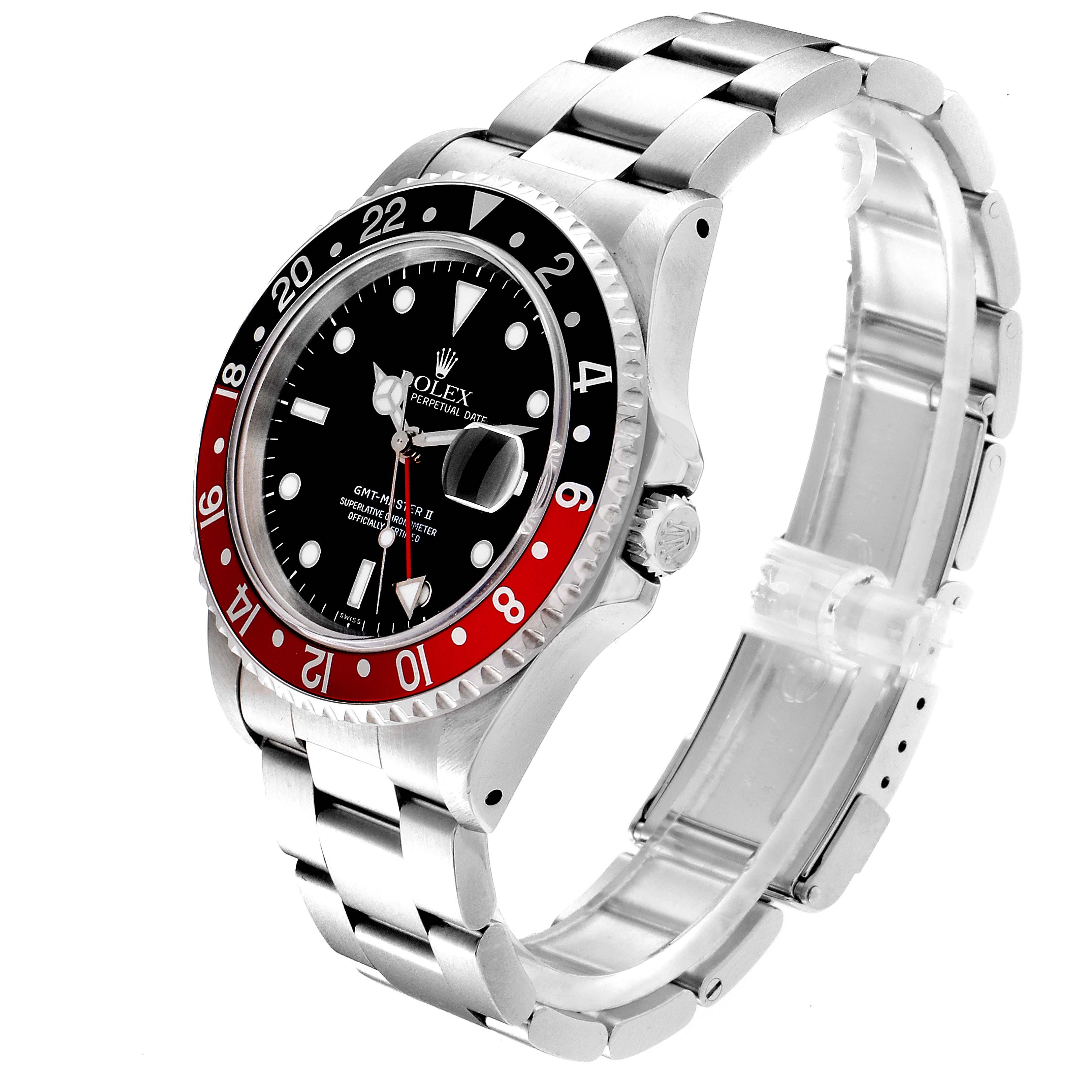 The image shows a Rolex GMT-Master 16710 Men
s Stainless Steel Black Dial 16710 Men
s Stainless Steel Black Dial watch from a front-side angle, highlighting its bezel, dial, and bracelet.
