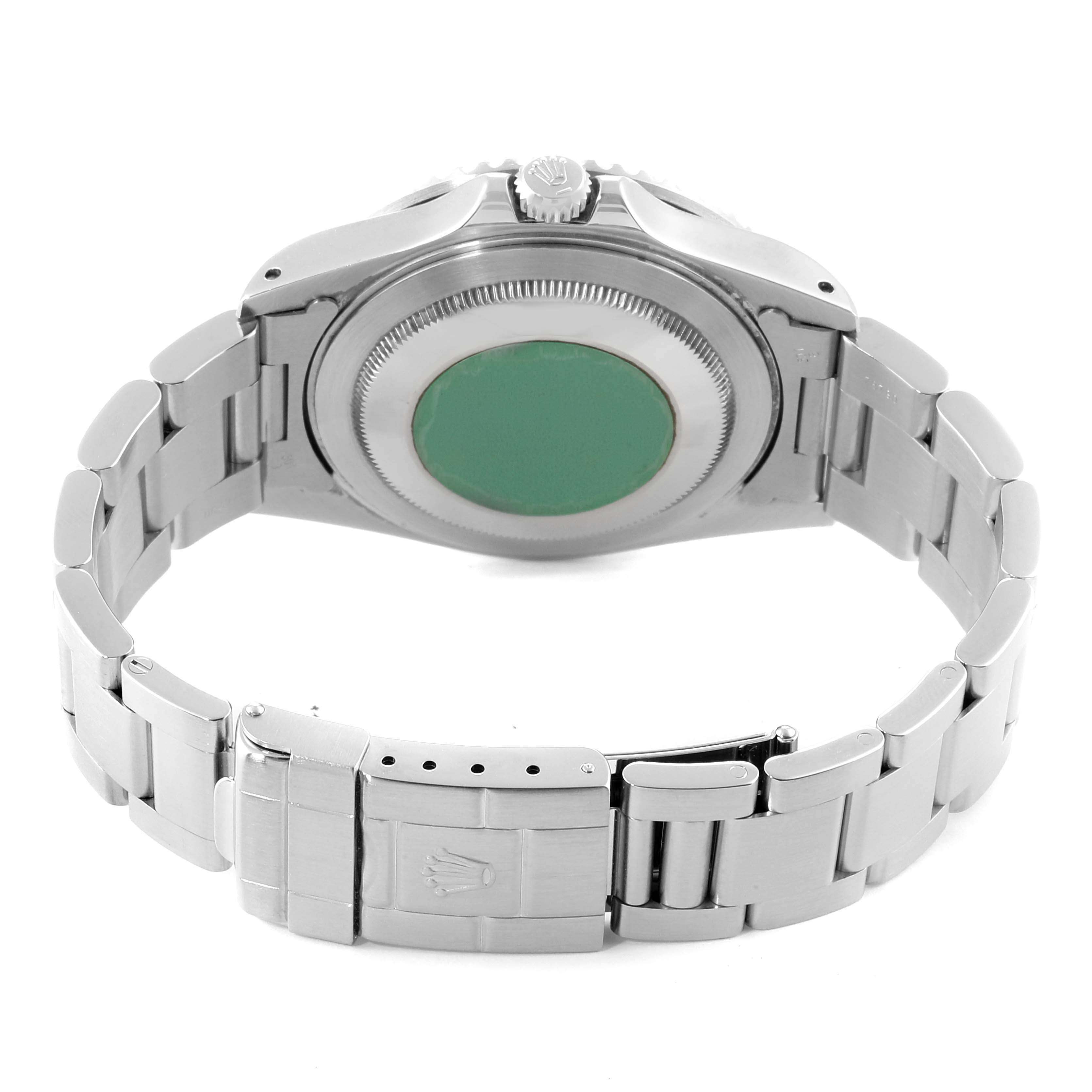 The image shows the back case and bracelet clasp of a Rolex GMT-Master 16710 Men
s Stainless Steel Black Dial 16710 Men
s Stainless Steel Black Dial watch from a rear angle.