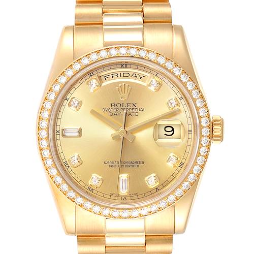 Photo of Rolex President Day Date Yellow Gold Diamond Mens Watch 118348 Box Papers 