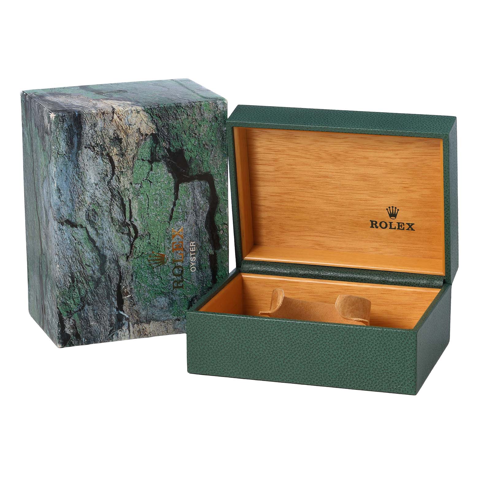 The image shows an open Rolex Sea-Dweller M16600T Men's Stainless Steel Black Dial watch box with a separate outer sleeve, viewed from the front.