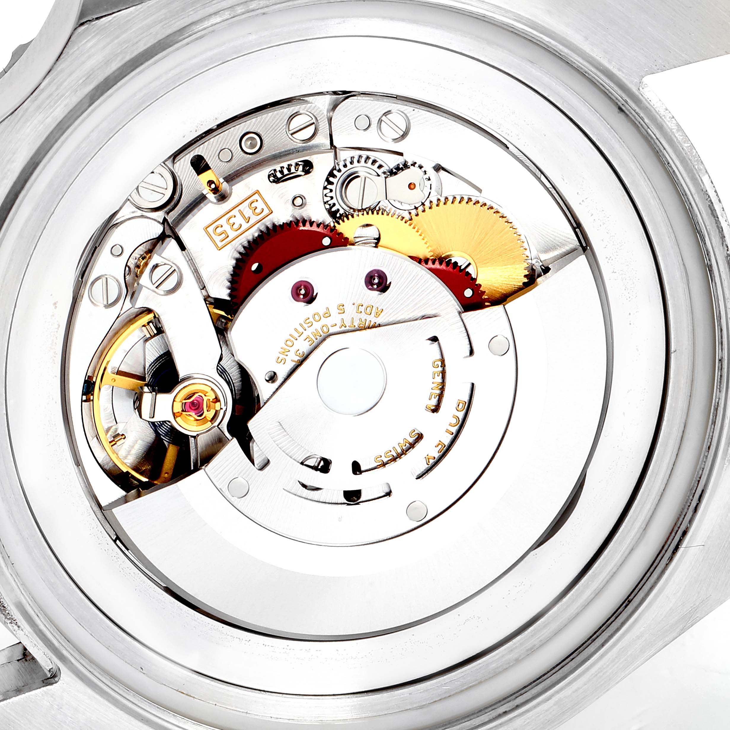 This image shows a close-up of the internal movement mechanism of the Rolex Sea-Dweller 116660 Men
s Stainless Steel Blue Dial 116660 Men
s Stainless Steel Blue Dial watch.