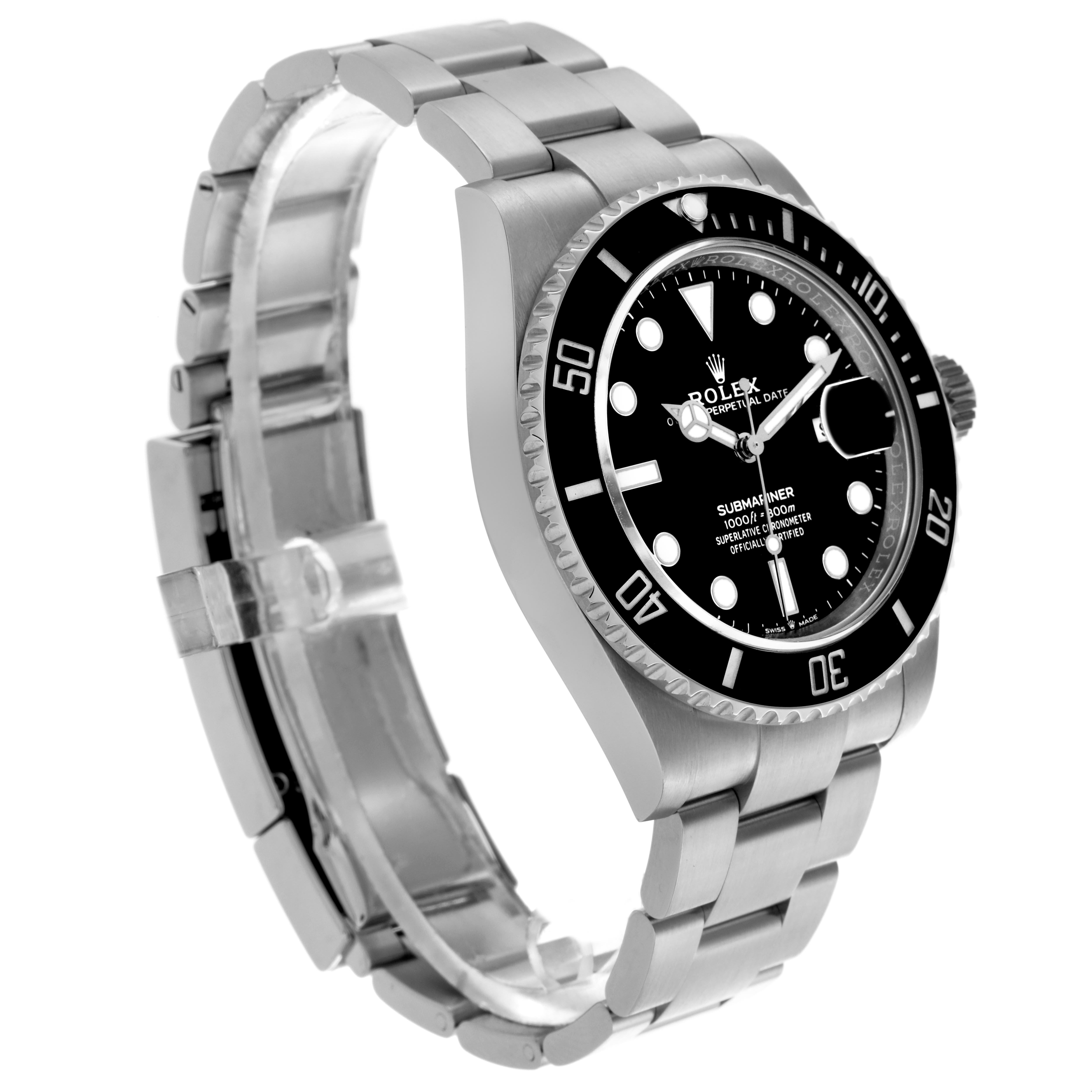 The Rolex Submariner 126610LN Men's Stainless Steel Black Dial 126610LN Men's Stainless Steel Black Dial is shown at a slight angle, revealing the dial, bezel, and bracelet clearly.