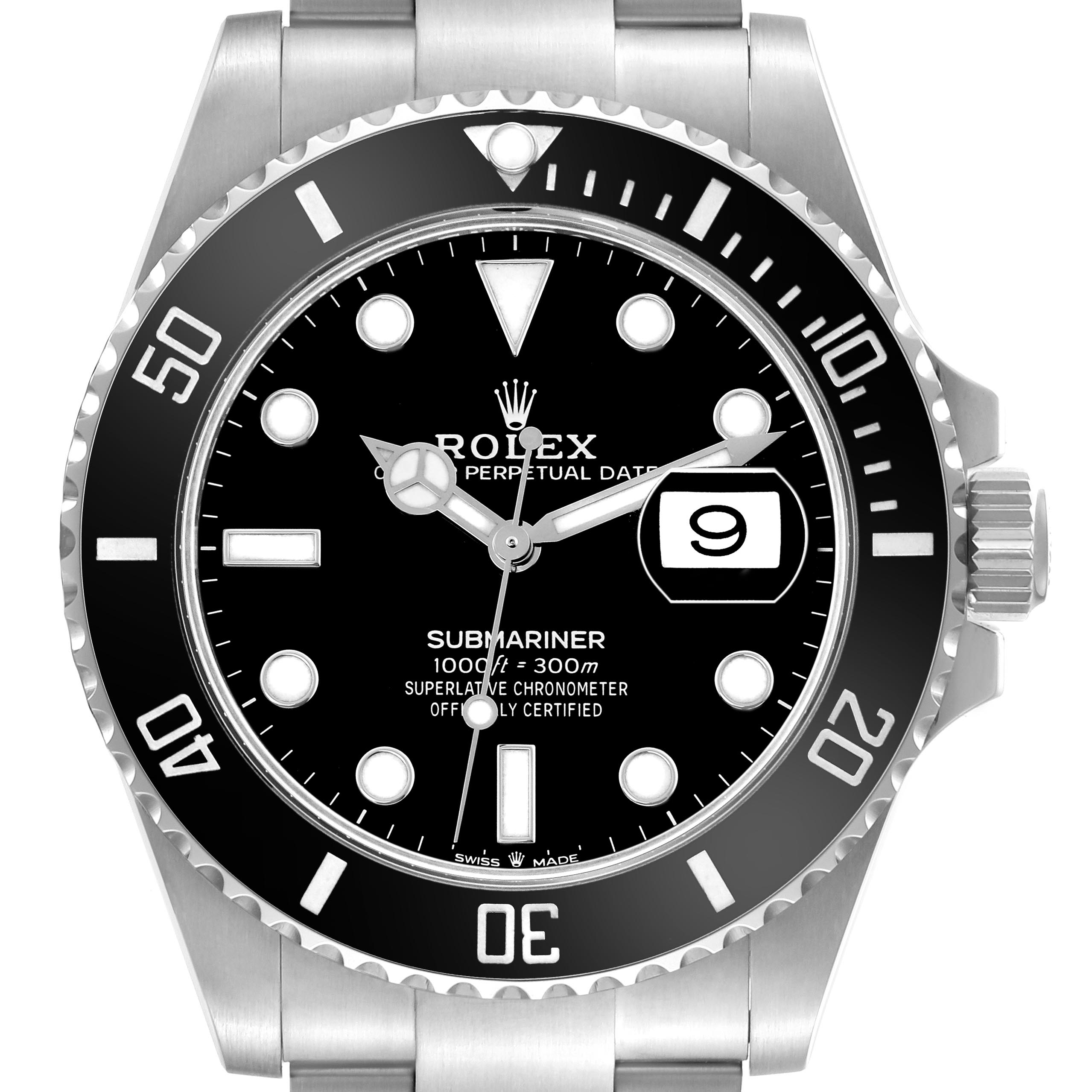 The Rolex Submariner 126610LN Men's Stainless Steel Black Dial 126610LN Men's Stainless Steel Black Dial watch is shown from a front angle, displaying the dial, bezel, crown, and bracelet partially.