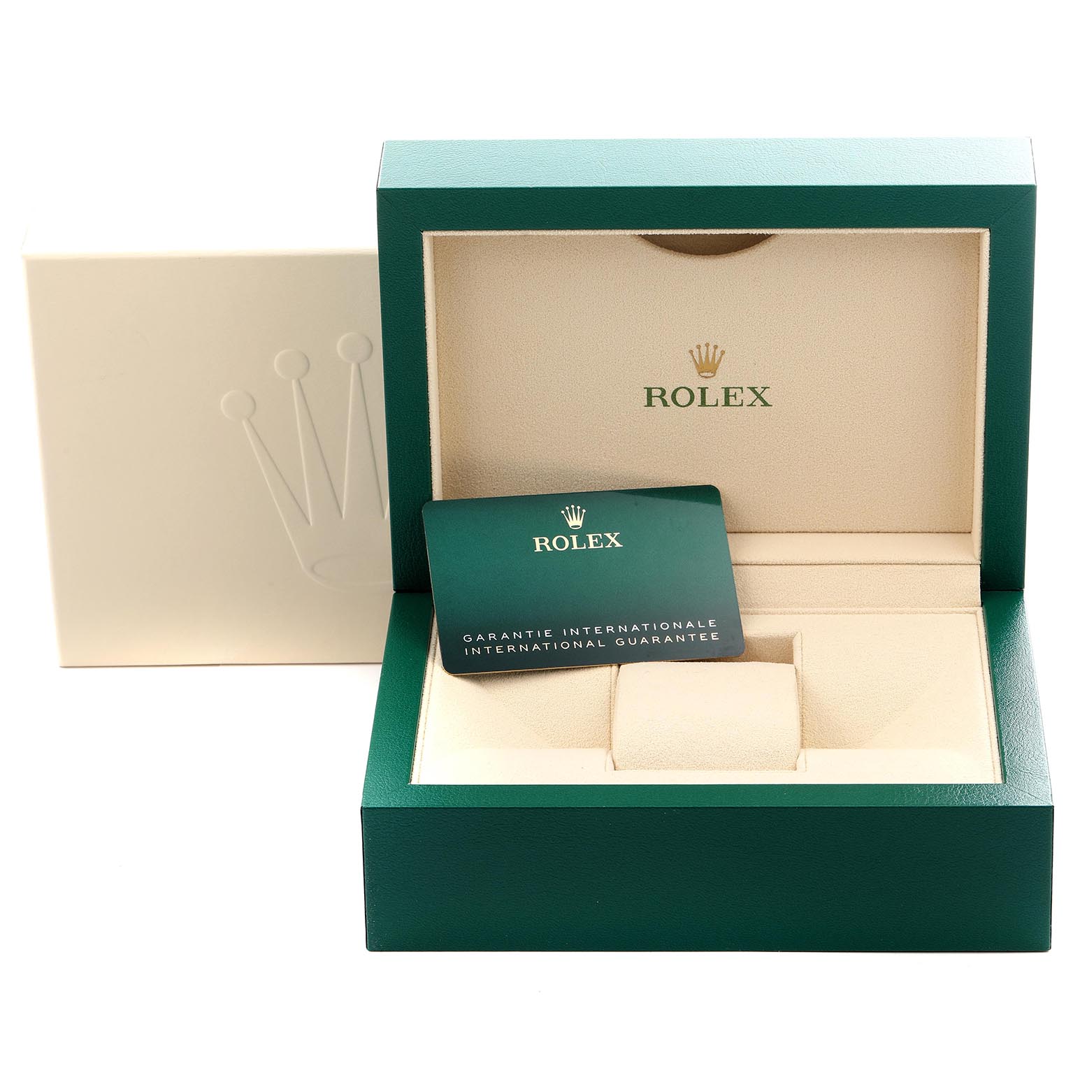 The image shows a Rolex Submariner 126610LN Men's Stainless Steel Black Dial 126610LN Men's Stainless Steel Black Dial model box at an angle, open to reveal the interior and a guarantee card.