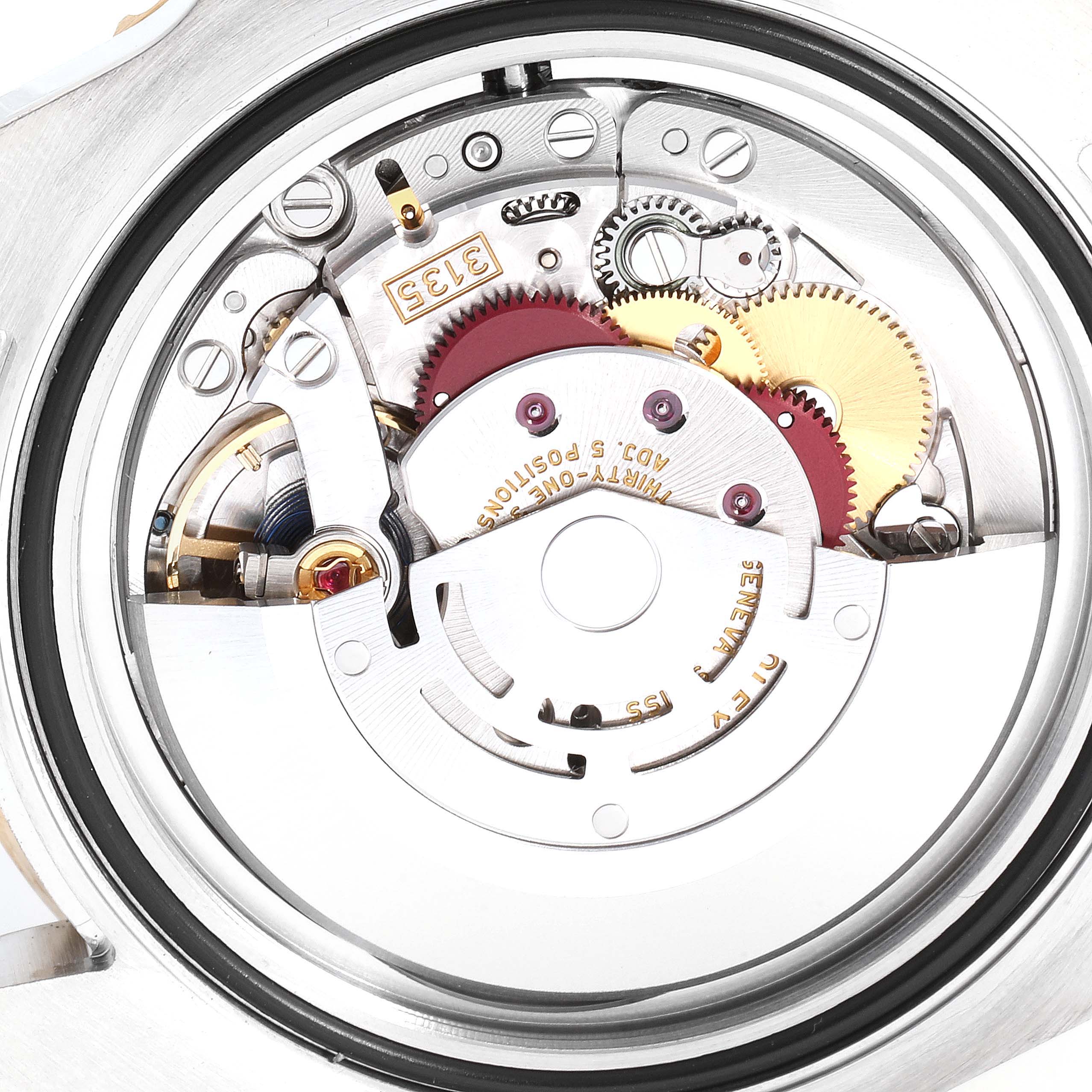 This image shows the internal mechanism and movement of a Rolex Submariner 116613 Men
s Stainless Steel Blue Dial 116613 Men
s Stainless Steel Blue Dial watch from a top-down angle.