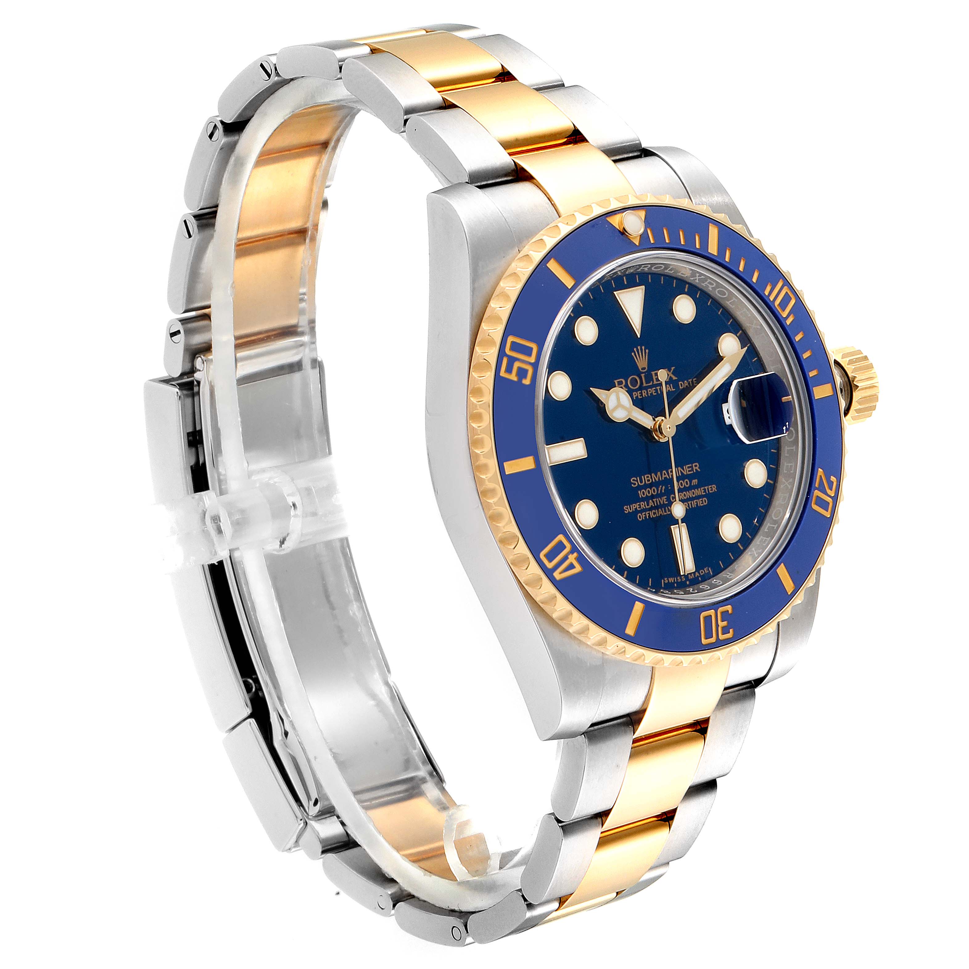 The image shows a Rolex Submariner 116613 Men
s Stainless Steel Blue Dial 116613 Men
s Stainless Steel Blue Dial watch angled to display the dial, bezel, crown, and bracelet.