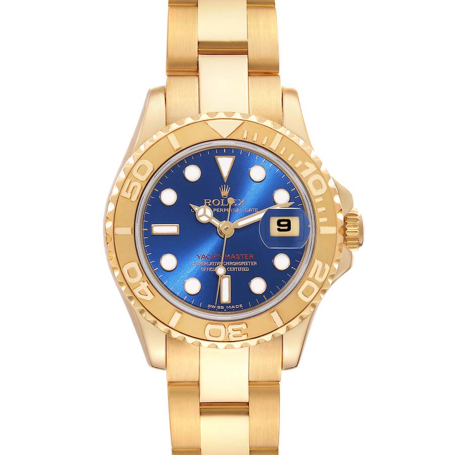 Rolex Yachtmaster 29 Yellow Gold Blue Dial Ladies Watch 69628 SwissWatchExpo