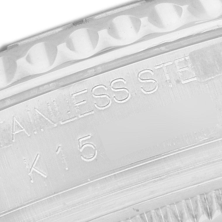 The image shows a close-up of the engraved stainless steel case back of a Rolex Yacht-Master 168622 Men's Stainless Steel Silver Dial 168622 Men's Stainless Steel Silver Dial watch.