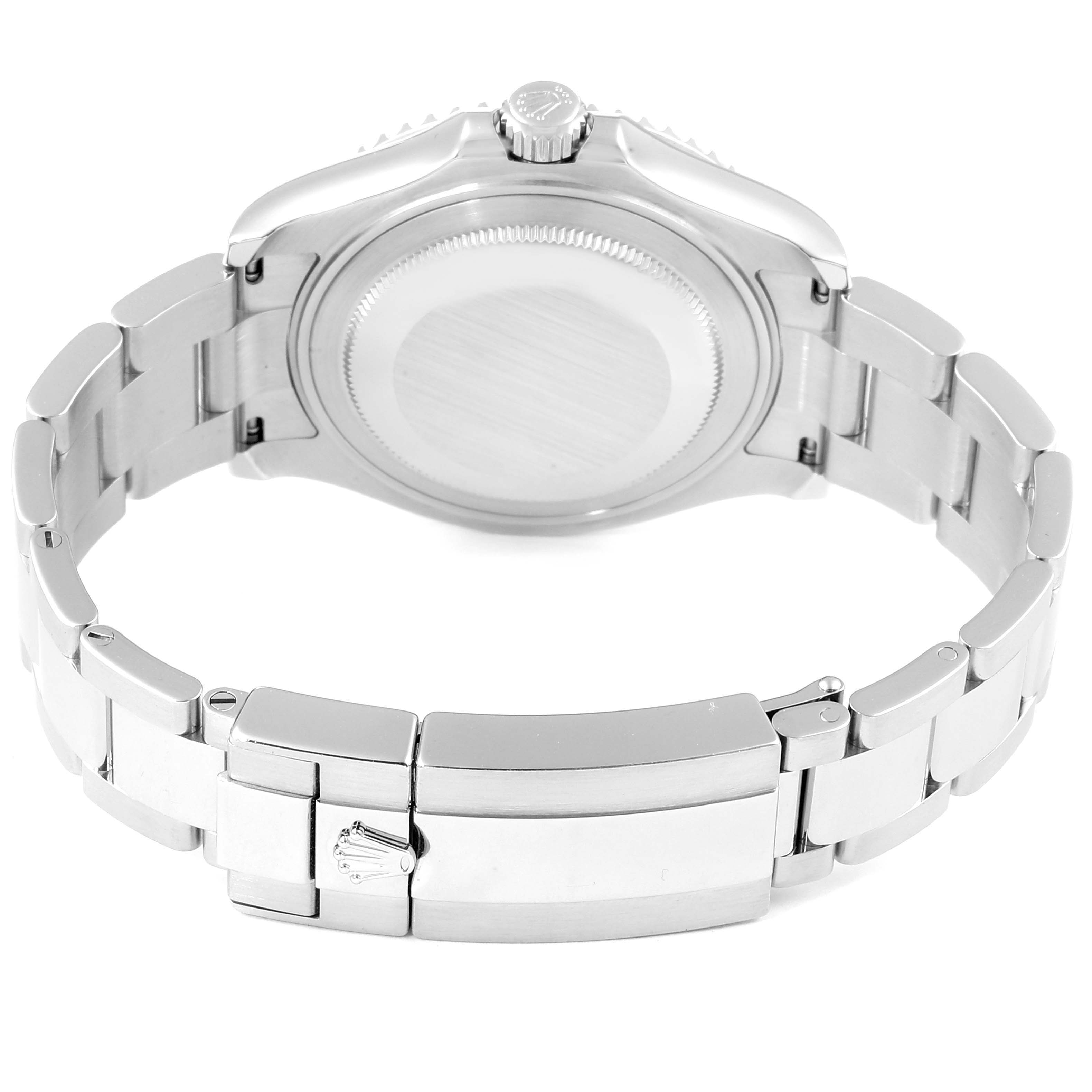 The image shows the back case and bracelet of a Rolex Yacht-Master 268622 Men
s Stainless Steel Grey Dial 268622 Men
s Stainless Steel Grey Dial watch, highlighting the clasp and case back.