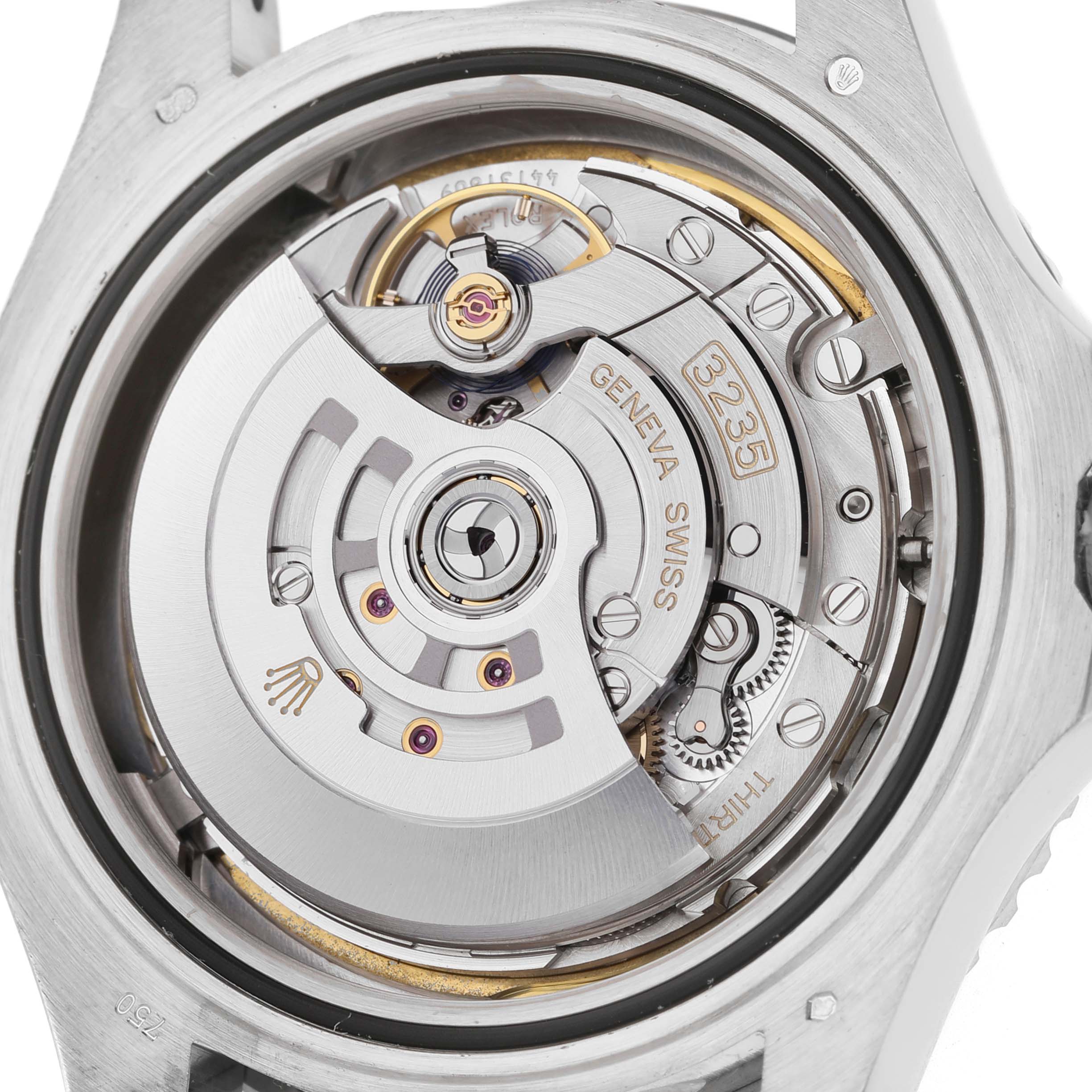 The image shows the movement of a Rolex Yacht-Master 226659 Men's White Gold Black Dial watch from a rear angle, highlighting the caliber 3235 mechanism.