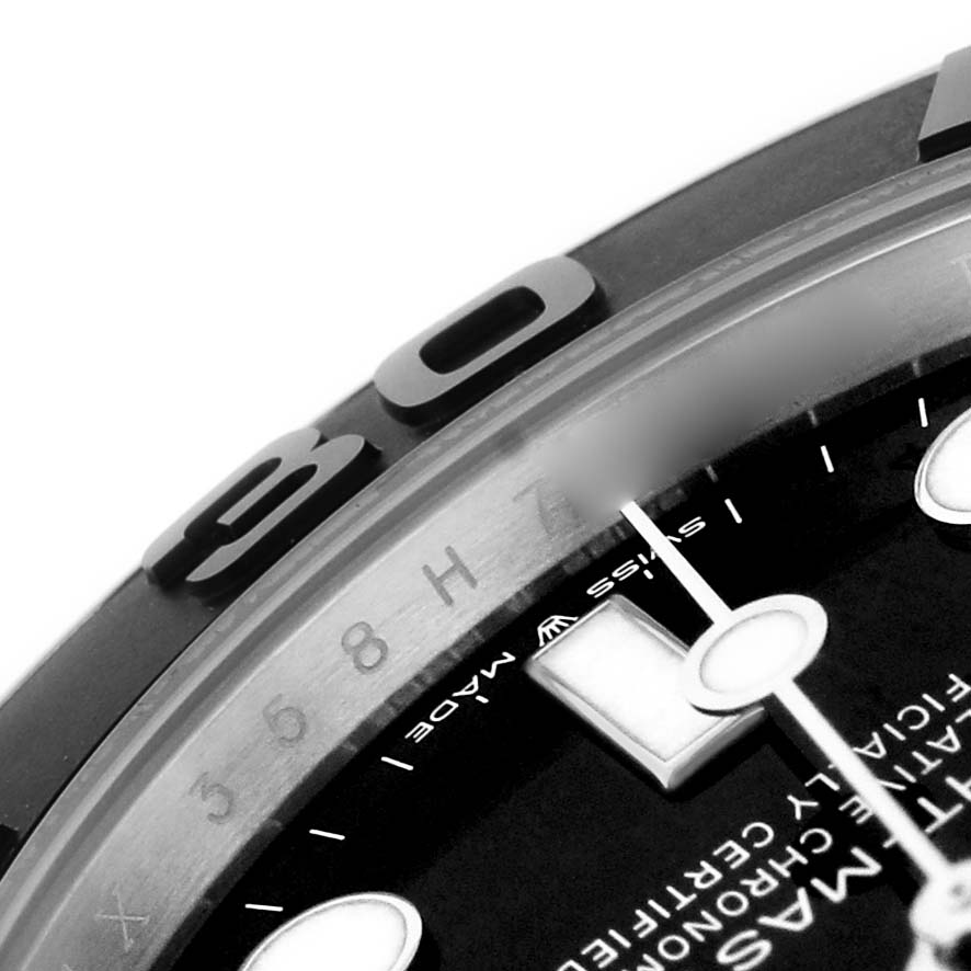 The image shows a close-up of the Rolex Yacht-Master 226659 Men's White Gold Black Dial watch with focus on part of the bezel and dial.