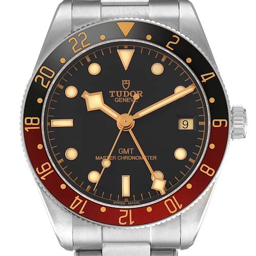 The Tudor Heritage Black Bay M7939G1A0NRU-0001 Men's Stainless Steel Black Dial watch is shown from the front, highlighting its dial, bezel, and crown.