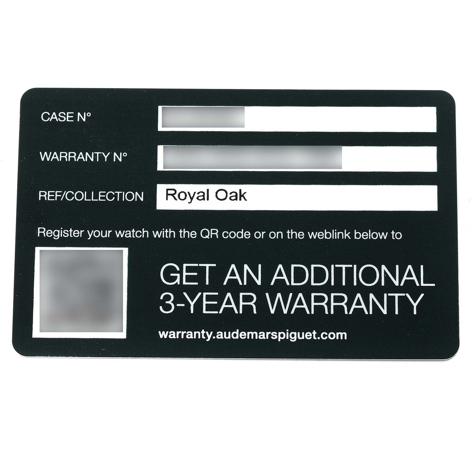 This is a warranty card for the Royal Oak model by Audemars Piguet.