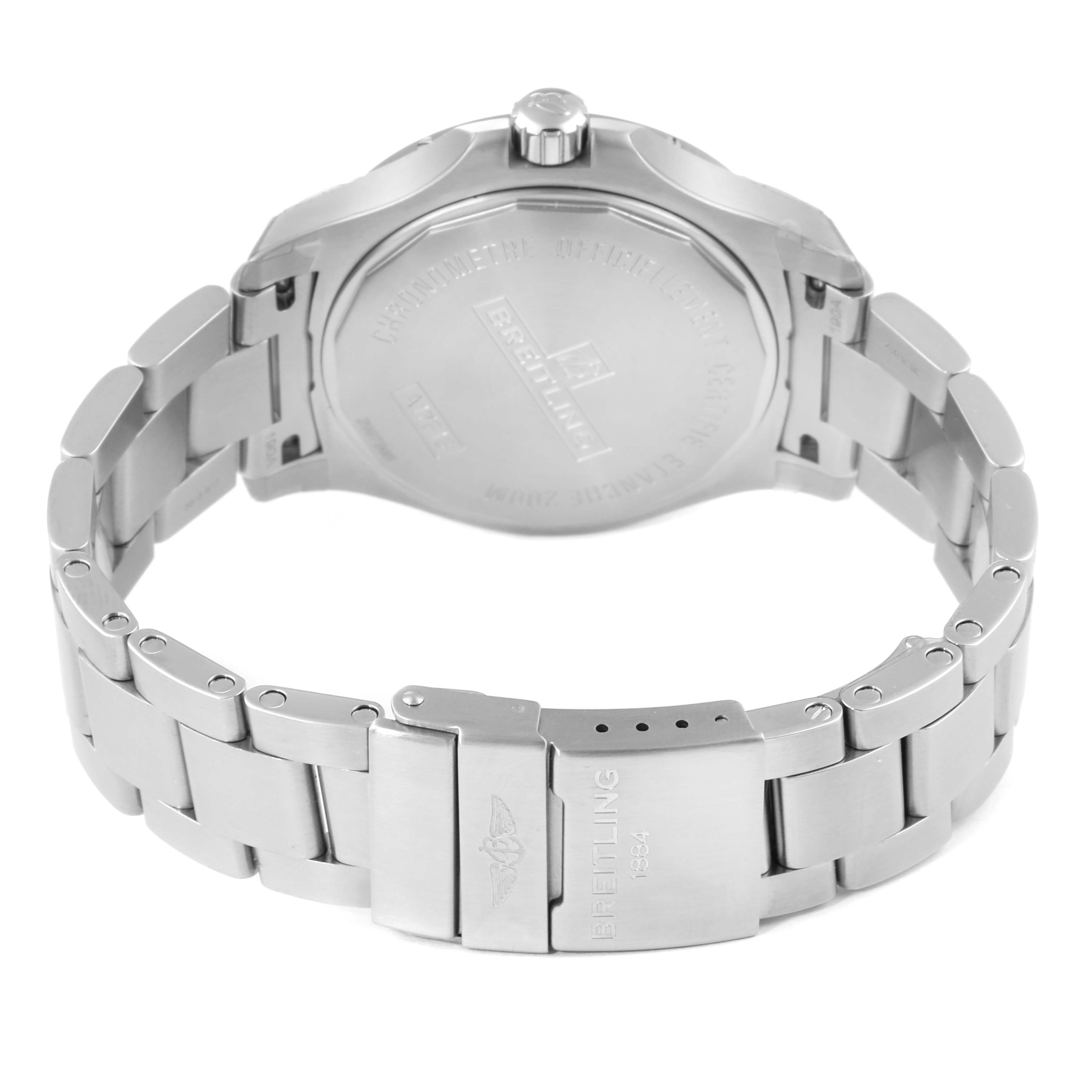 This image shows the back case and metal bracelet of the Breitling Colt A1731310/F584/190A Men's Stainless Steel Grey Dial A1731310/F584/190A Men's Stainless Steel Grey Dial watch.