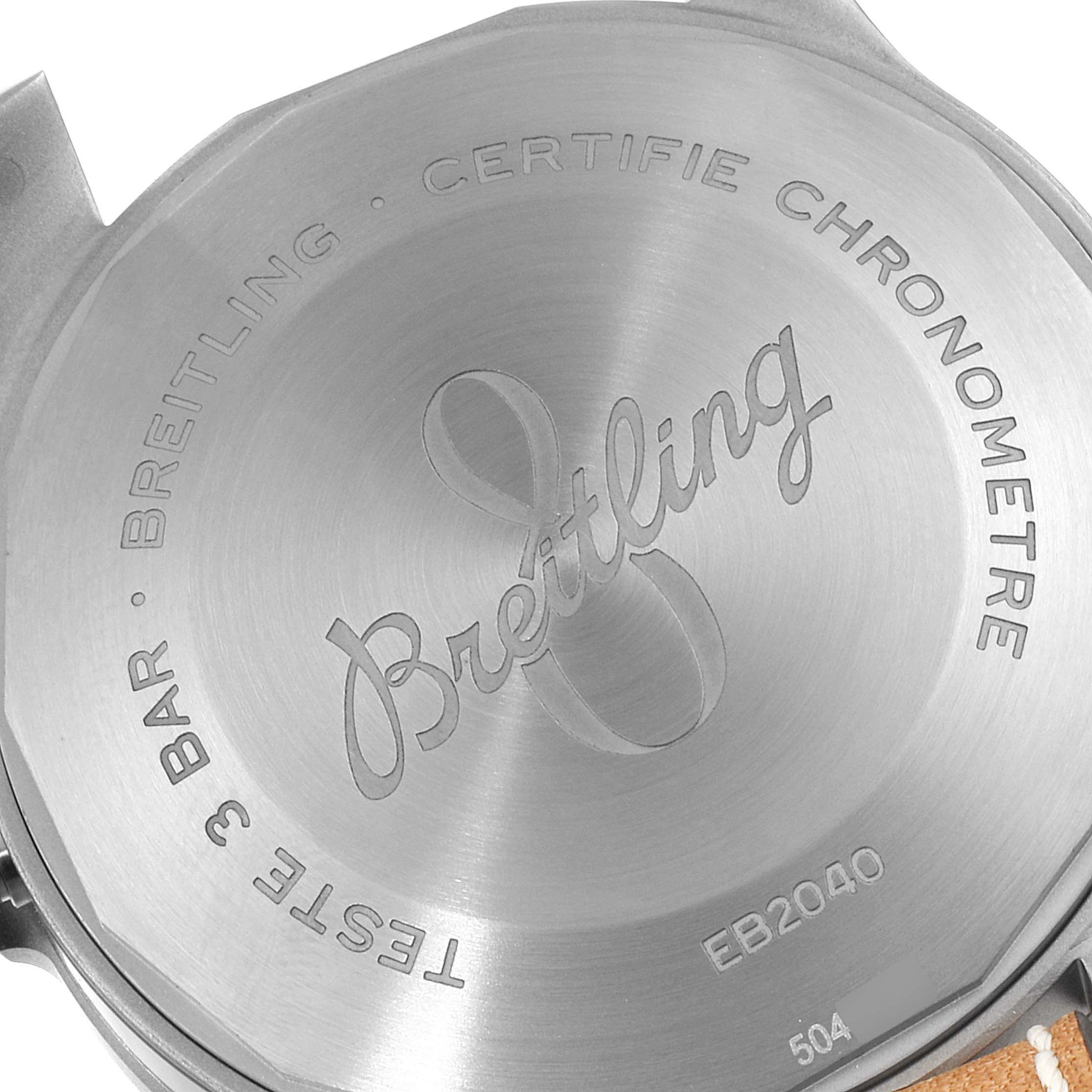 This image shows the back case of a Breitling Navitimer watch.