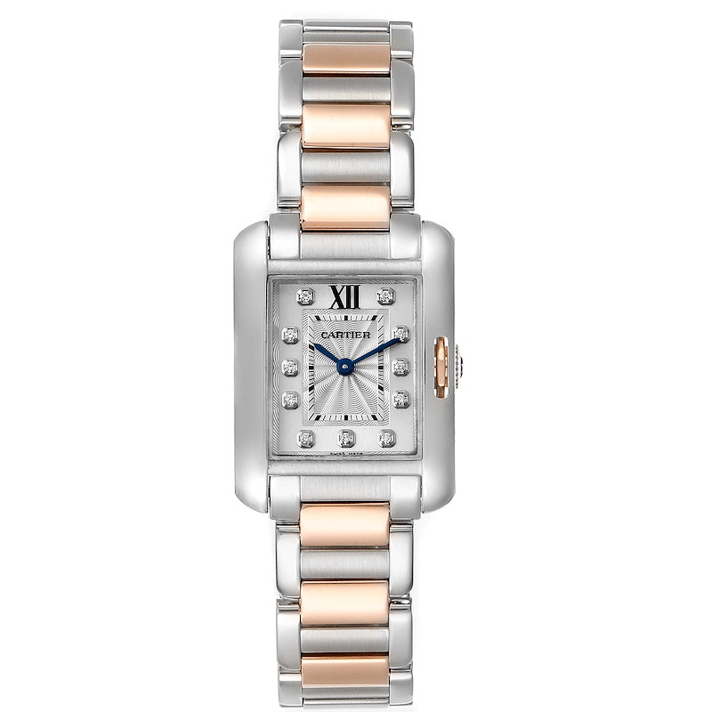 Cartier Tank Anglaise Small Steel 18K Rose Gold Diamond Watch WT100024 SwissWatchExpo