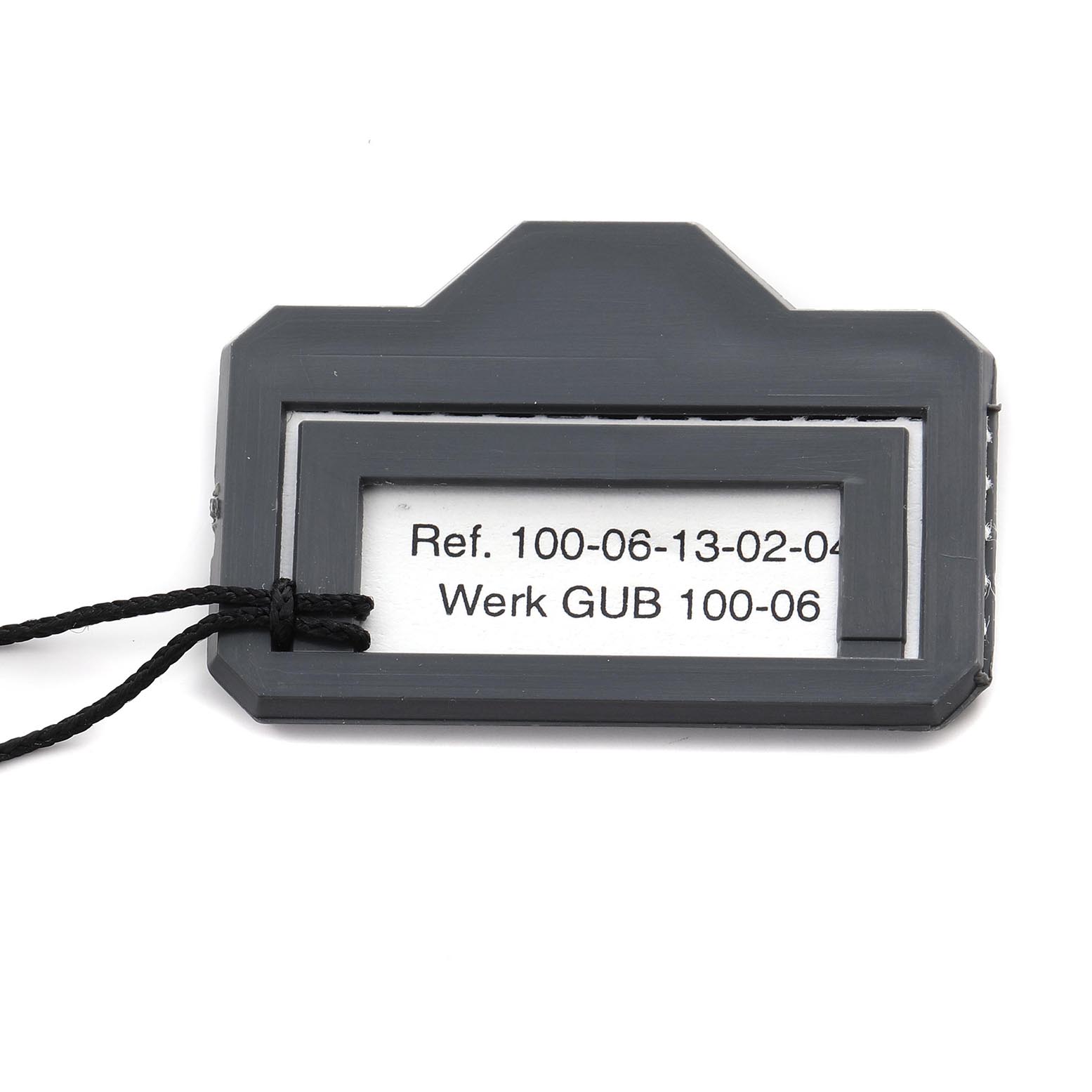 This is a close-up of a label tag with reference information for the Glashütte Senator watch model.