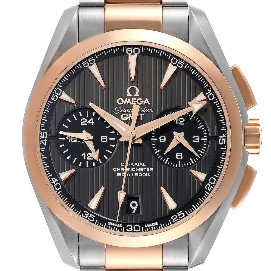Omega Aqua Terra GMT Steel Rose Gold Mens Watch 231.20.43.52.06.001 Unworn SwissWatchExpo