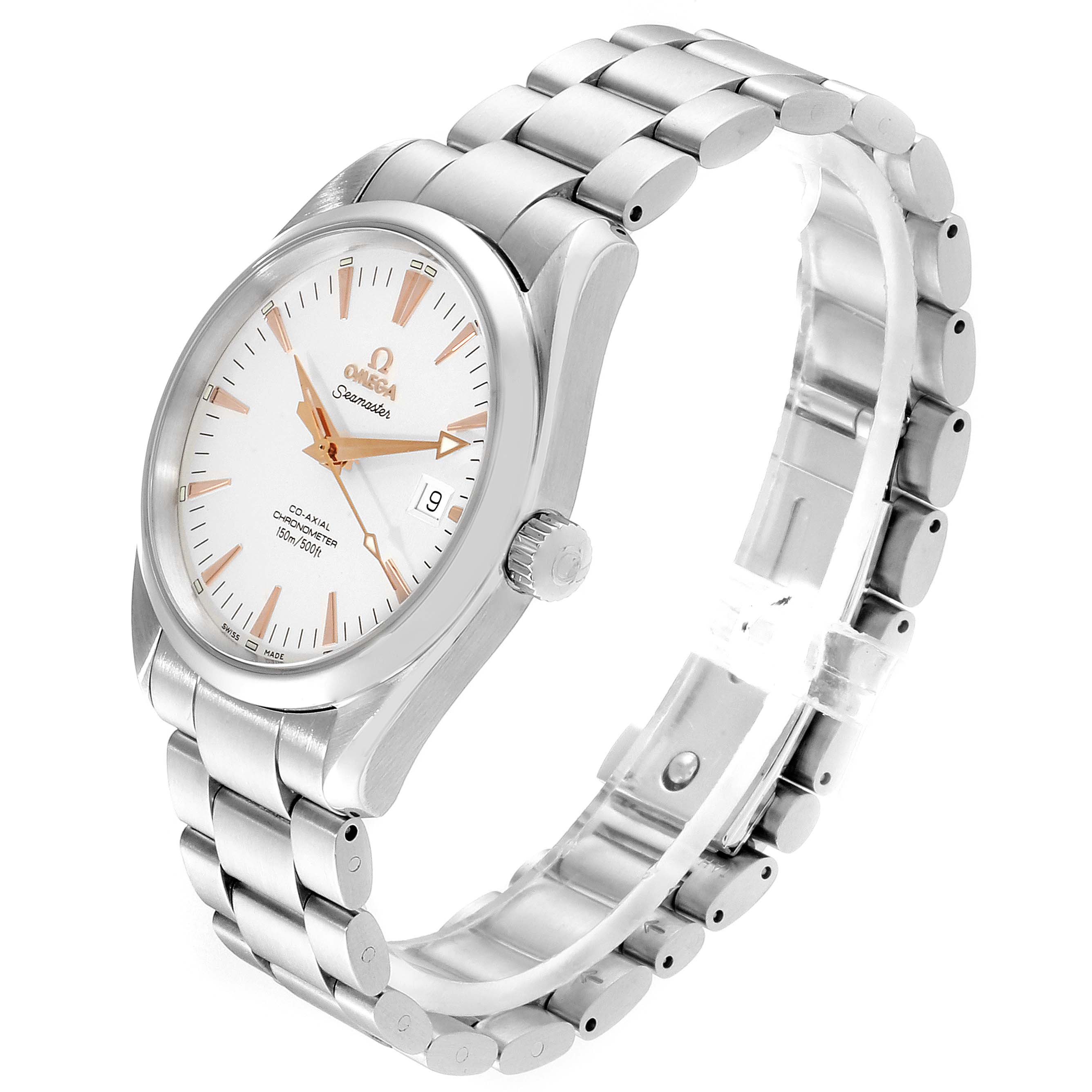 The Omega Seamaster 2503.34.00 Men
s Stainless Steel Silver Dial 2503.34.00 Men
s Stainless Steel Silver Dial watch is shown at a slight angle, displaying the face, crown, case, and bracelet.