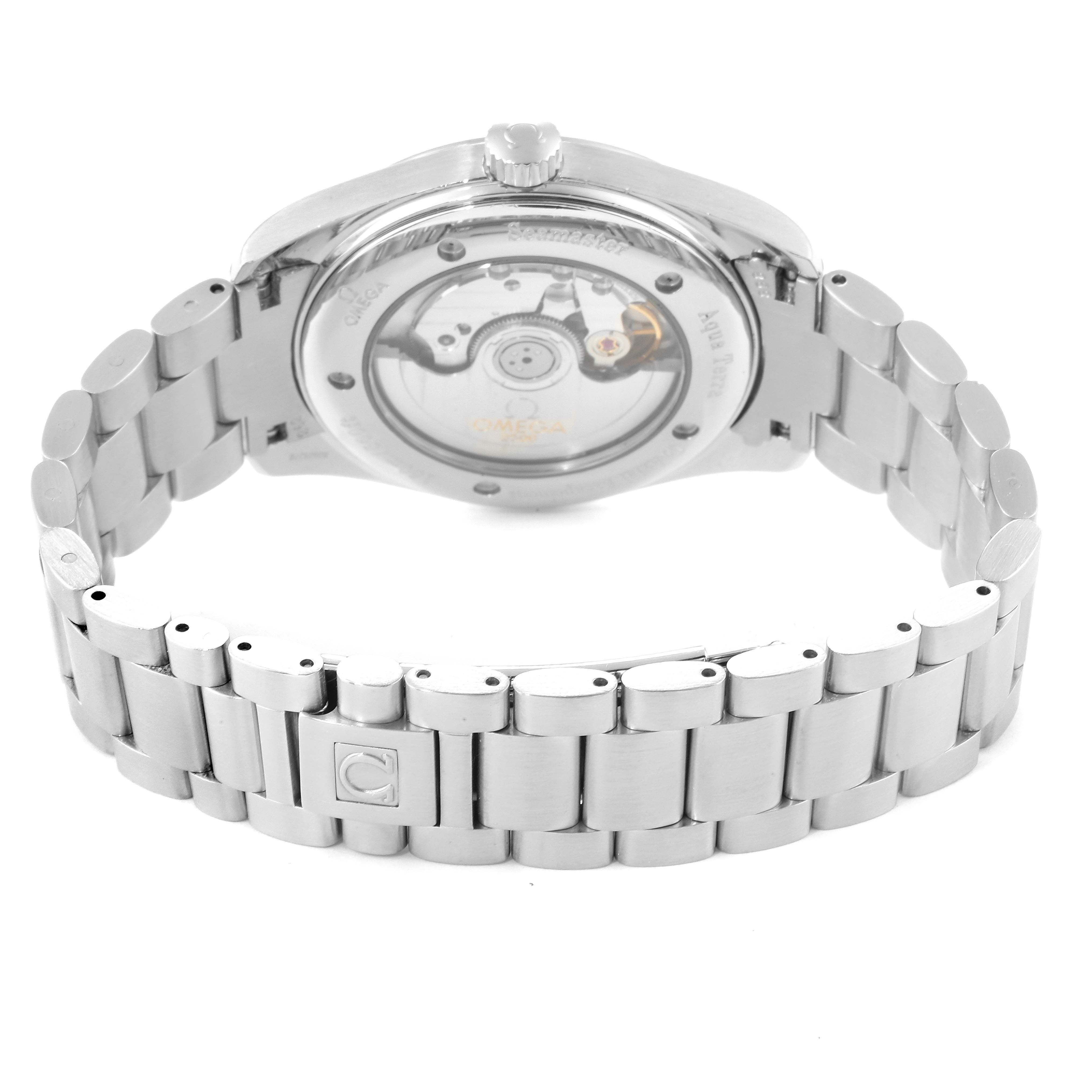 The image shows the back of the Omega Seamaster 2503.34.00 Men
s Stainless Steel Silver Dial 2503.34.00 Men
s Stainless Steel Silver Dial watch, highlighting the open case back and metal bracelet.
