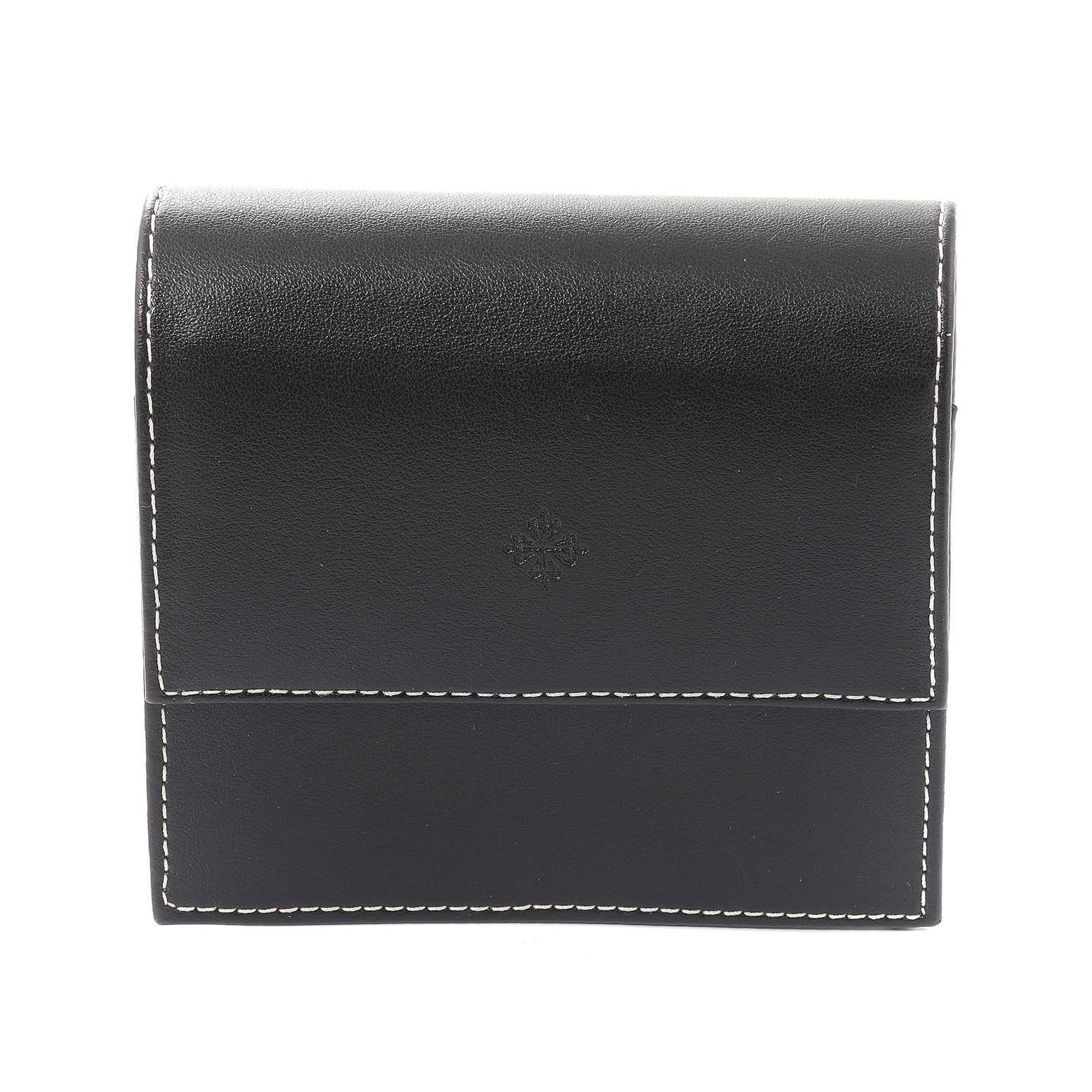 This image shows a leather case for the Patek Philippe Calatrava 5119J Men's Yellow Gold White Dial 5119J Men's Yellow Gold White Dial model, viewed from the front.