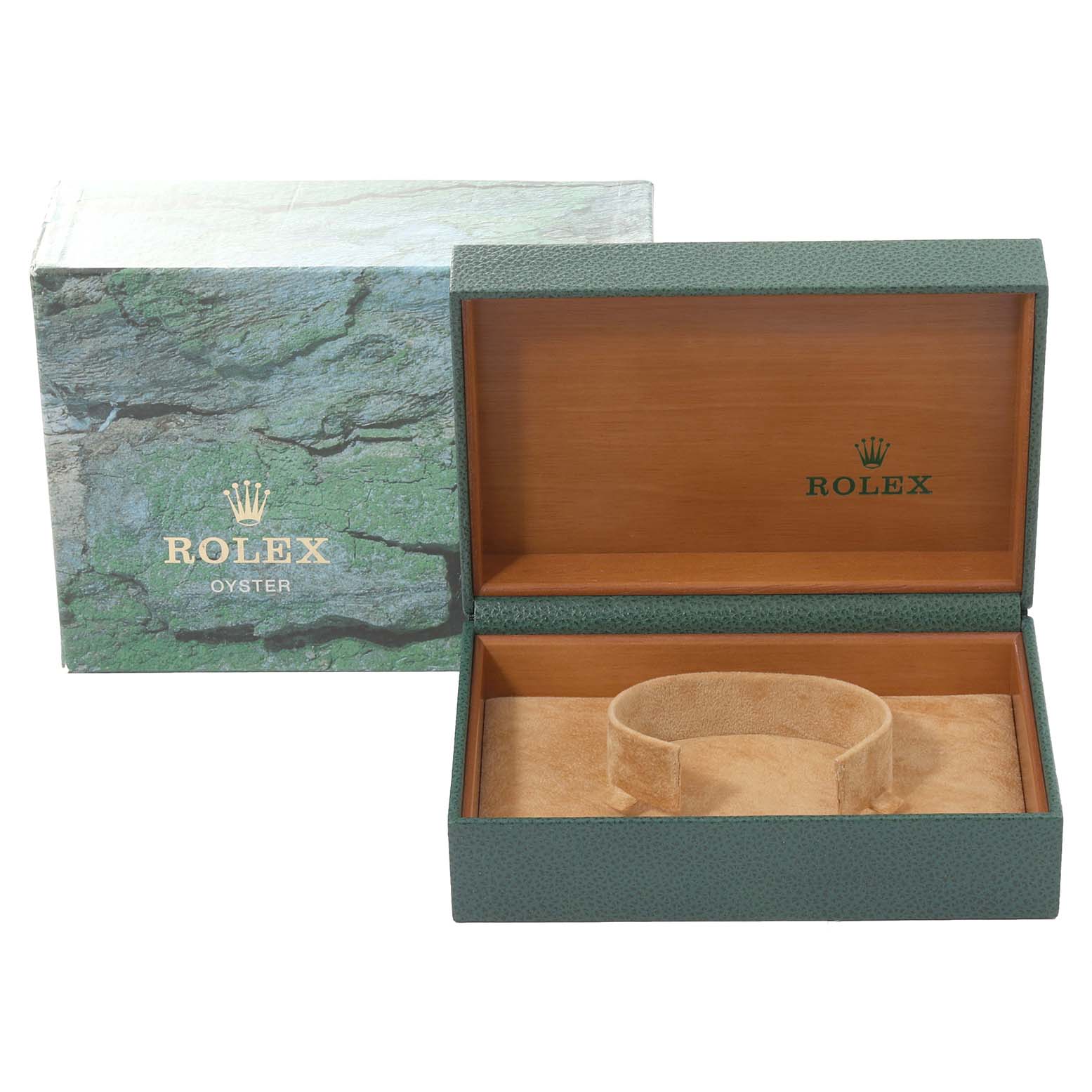 The image shows the packaging and inner box for a Rolex Datejust 16233 Men's Steel and Gold (two tone) Champagne Dial 16233 Men's Steel and Gold (two tone) Champagne Dial, displayed with the lid open.