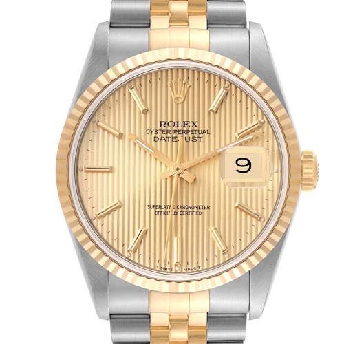 Photo of Rolex Datejust 36 Steel Yellow Gold Champagne Tapestry Dial Mens Watch 16233