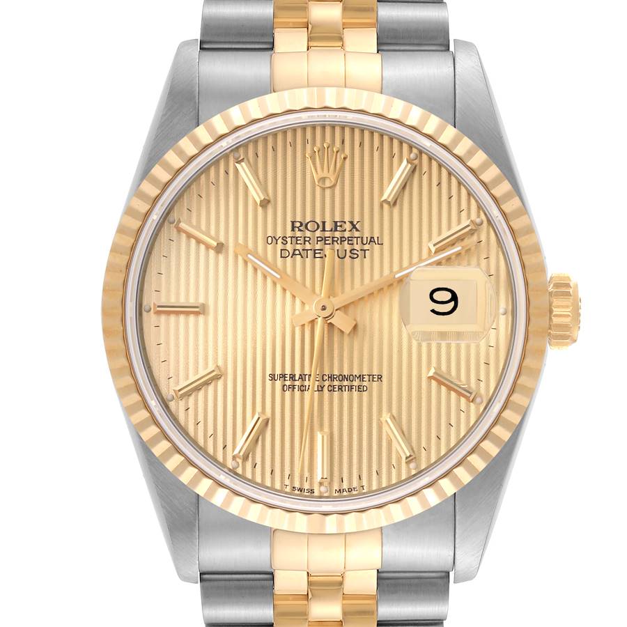Rolex Datejust 36 Steel Yellow Gold Champagne Tapestry Dial Mens Watch 16233 SwissWatchExpo