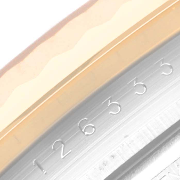 This image shows a close-up of the bezel and dial of the Rolex Datejust 41 126333 Men's Steel and Gold (two tone) White Dial 126333 Men's Steel and Gold (two tone) White Dial model.