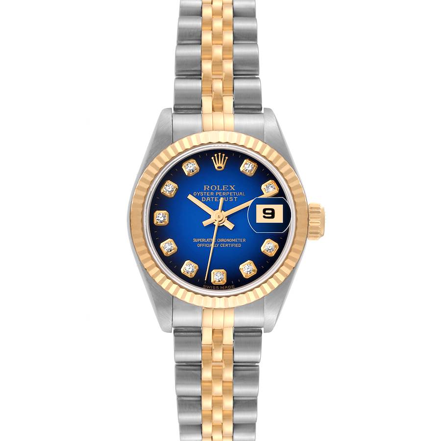 Rolex Datejust Blue Vignette Diamond Dial Steel Yellow Gold Ladies Watch 69173 SwissWatchExpo