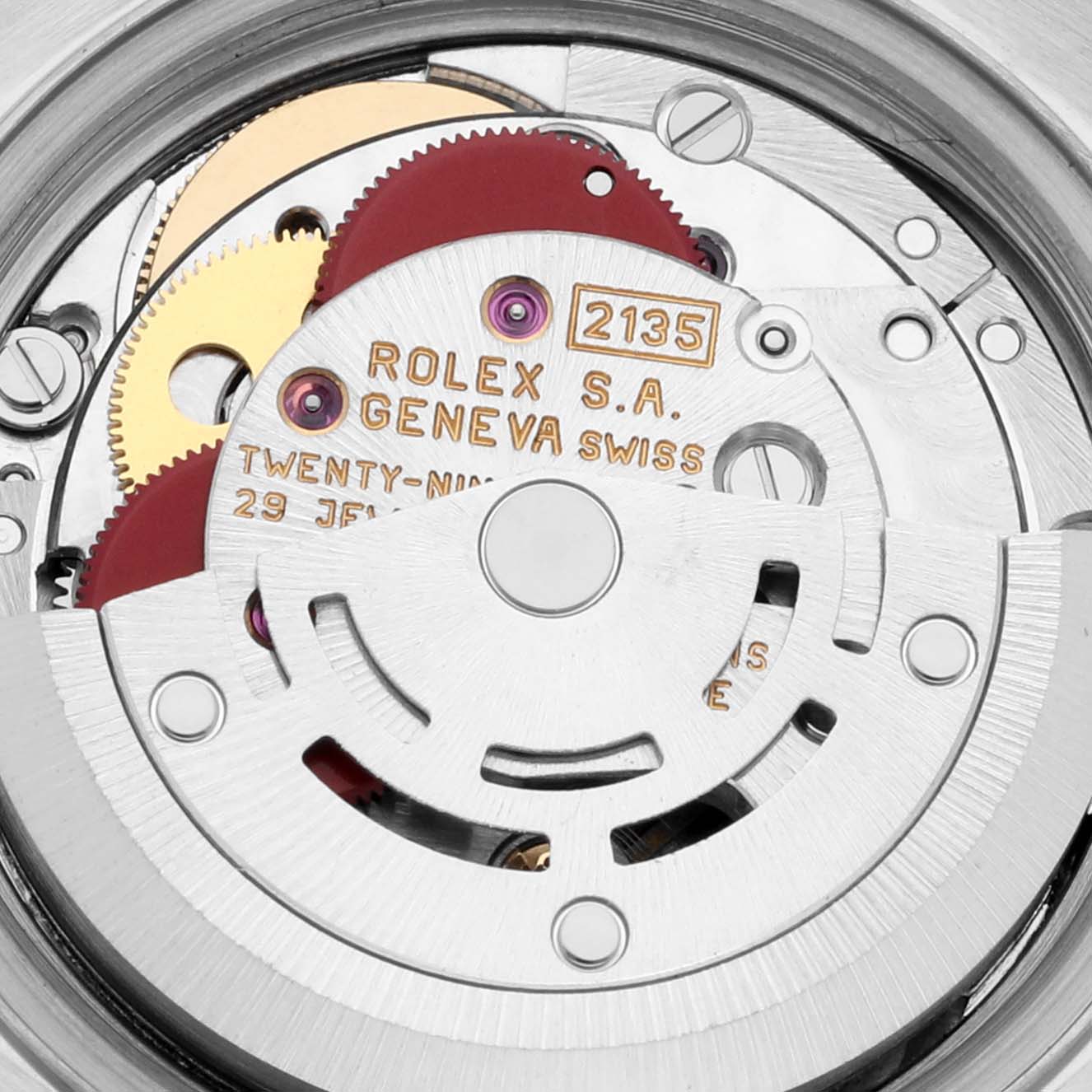 This image shows a close-up view of the inner mechanical movement of a Rolex Datejust 69173 Women's Steel and Gold (two tone) Blue Dial 69173 Women's Steel and Gold (two tone) Blue Dial watch.