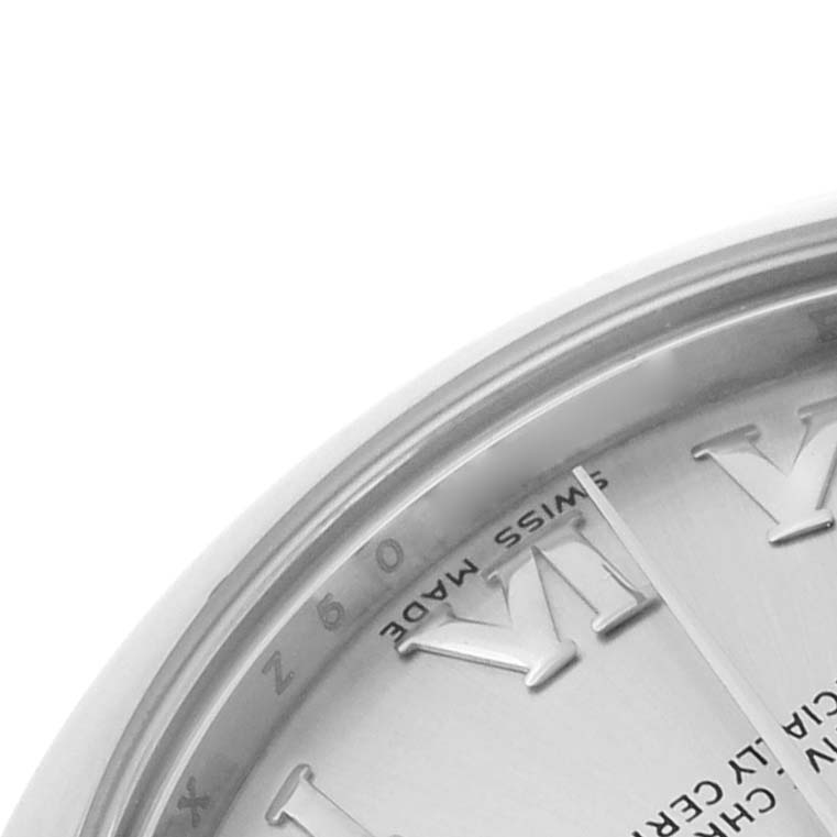 The image shows a close-up of the dial's edge, bezel, and Roman numeral hour markers on a Rolex Datejust 178240 Women's Stainless Steel Grey Dial.