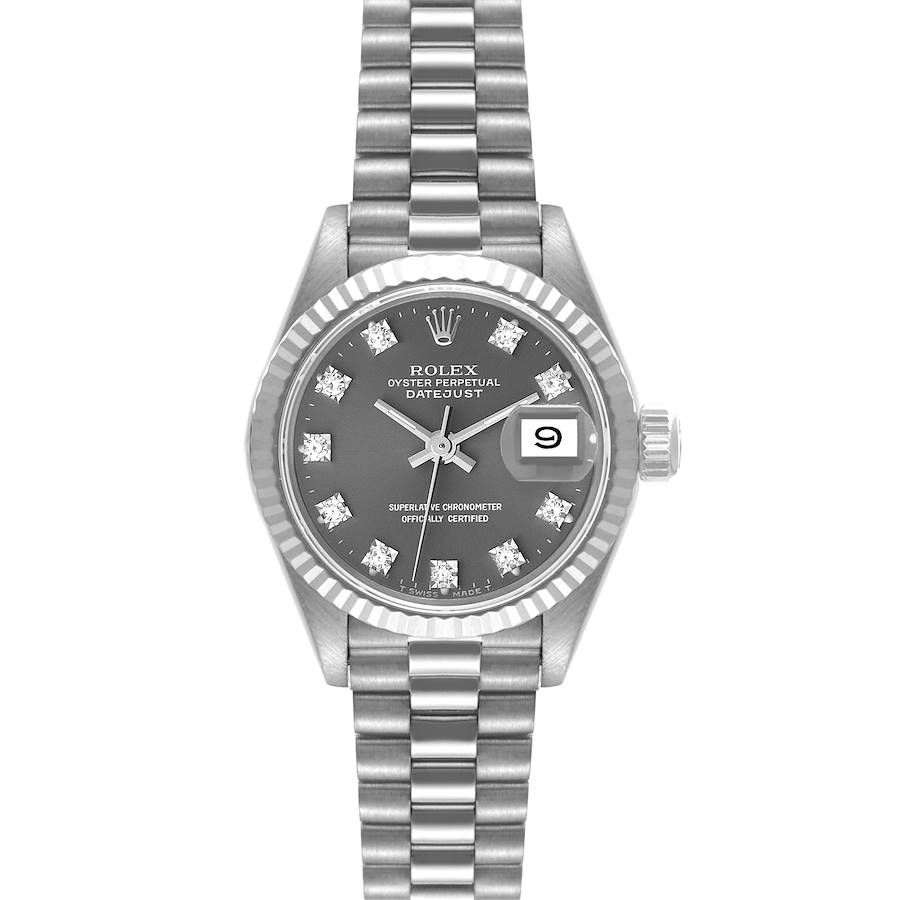 Rolex President Datejust White Gold Slate Diamond Dial Ladies Watch 69179 SwissWatchExpo