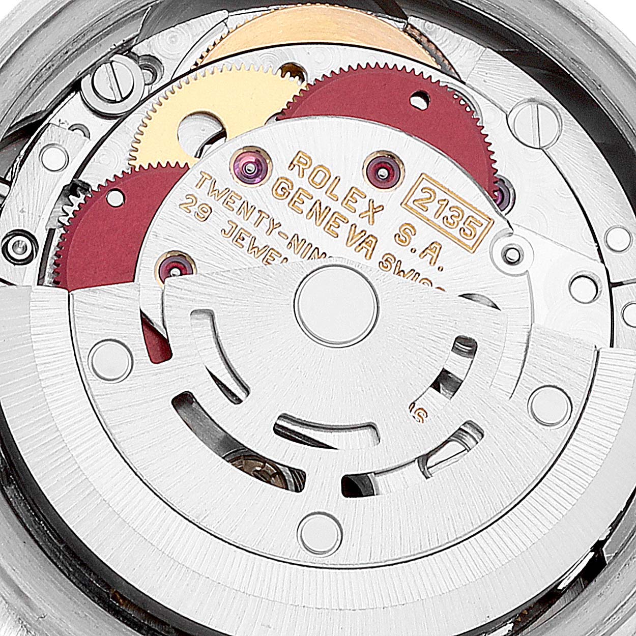 The image shows the detailed movement and internal mechanism of the Rolex President 69139 Women's White Gold Silver Dial 69139 Women's White Gold Silver Dial model watch from a top-down angle.