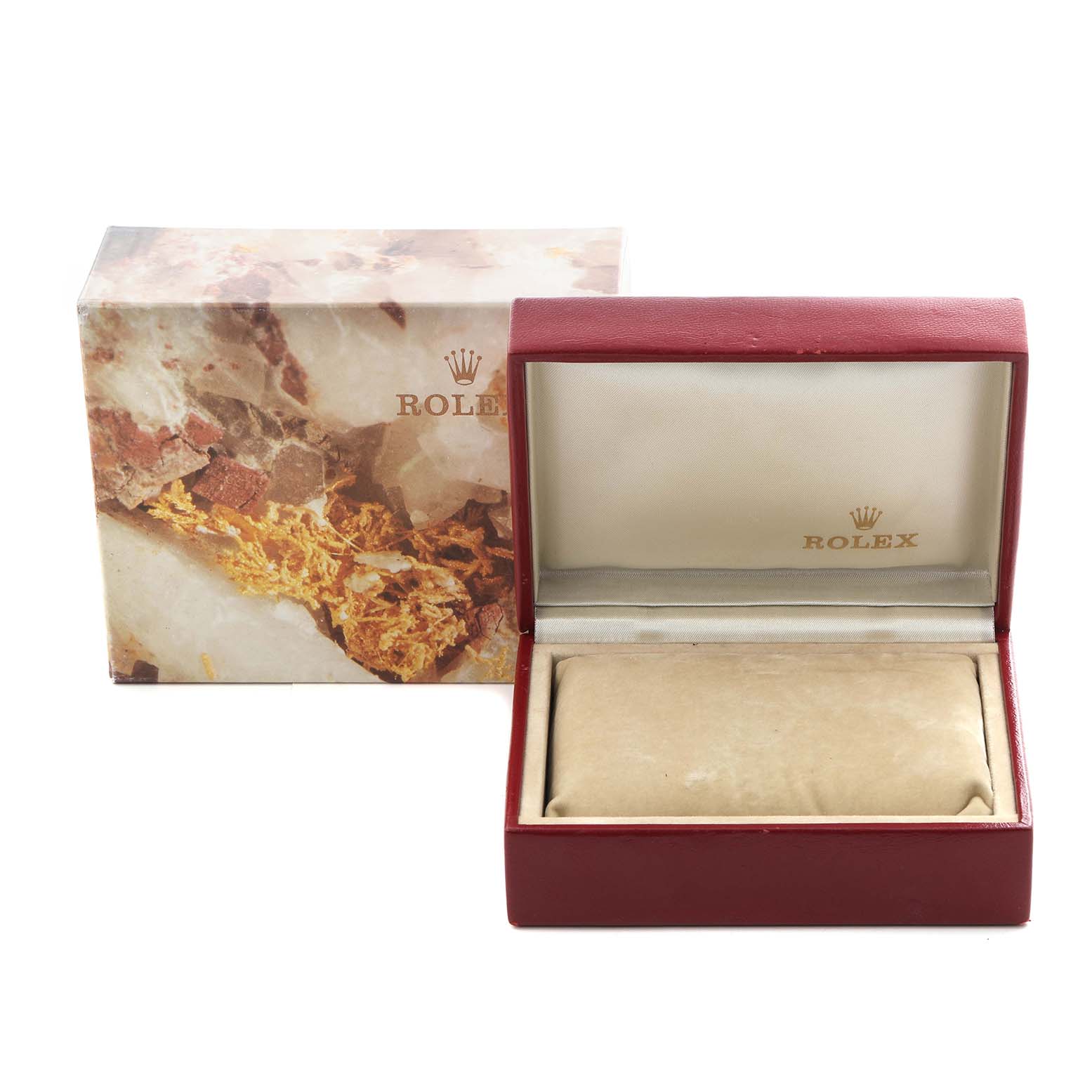 The image shows a Rolex Datejust 69173 Women's Steel and Gold (two tone) Champagne Dial 69173 Women's Steel and Gold (two tone) Champagne Dial watch box and outer packaging, viewed from the front.