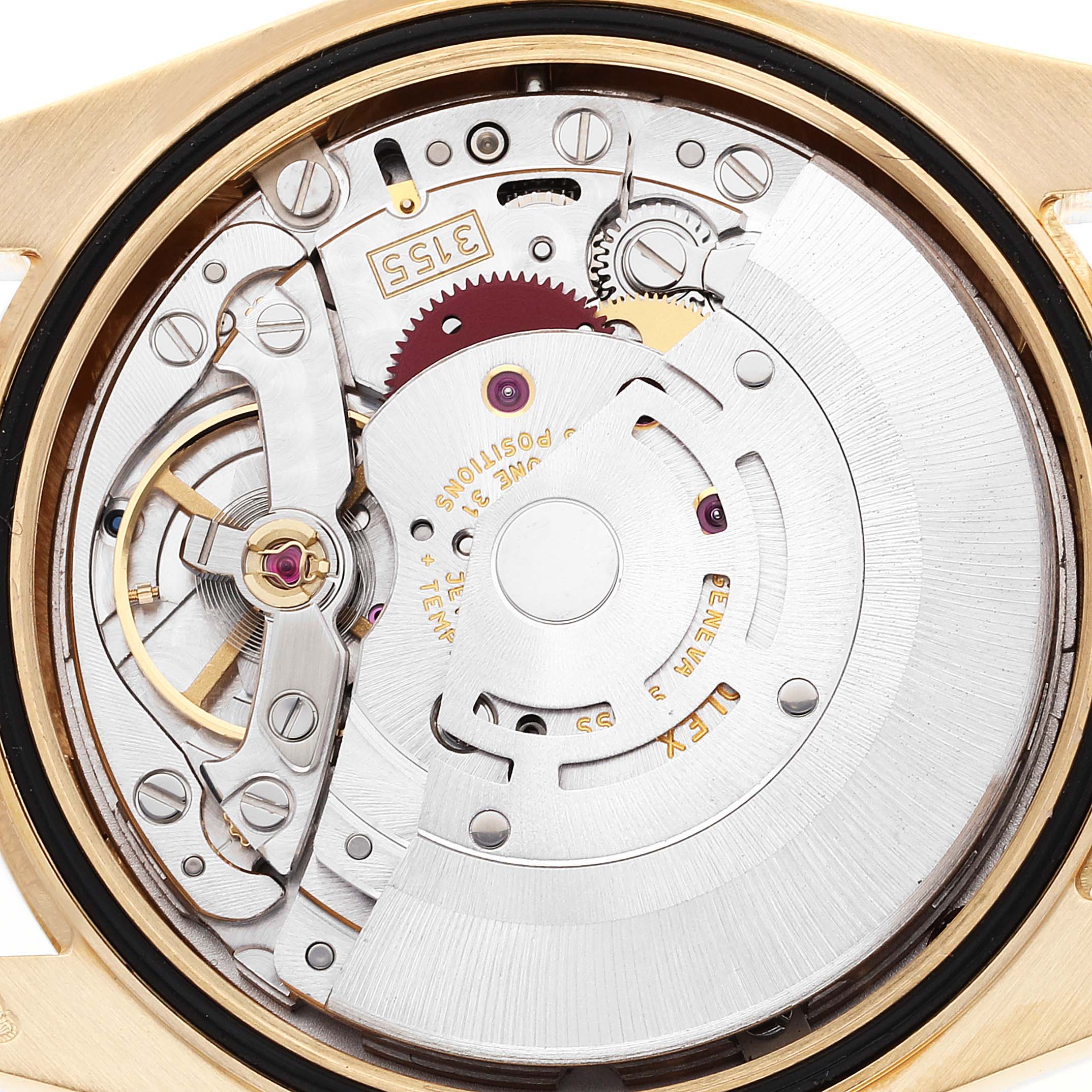 This image shows the movement mechanism from the back of a Rolex President 118238 Men
s Yellow Gold Champagne Dial 118238 Men
s Yellow Gold Champagne Dial model watch.