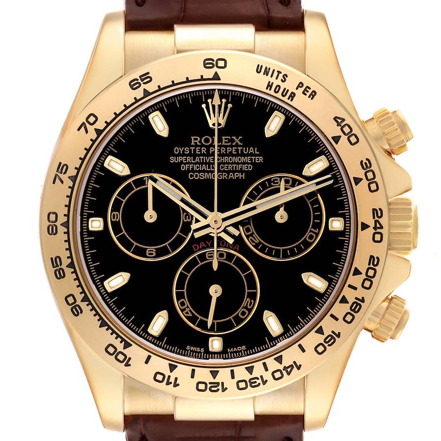 Rolex Daytona Yellow Gold Black Dial Mens Watch 116518 Box Card ...