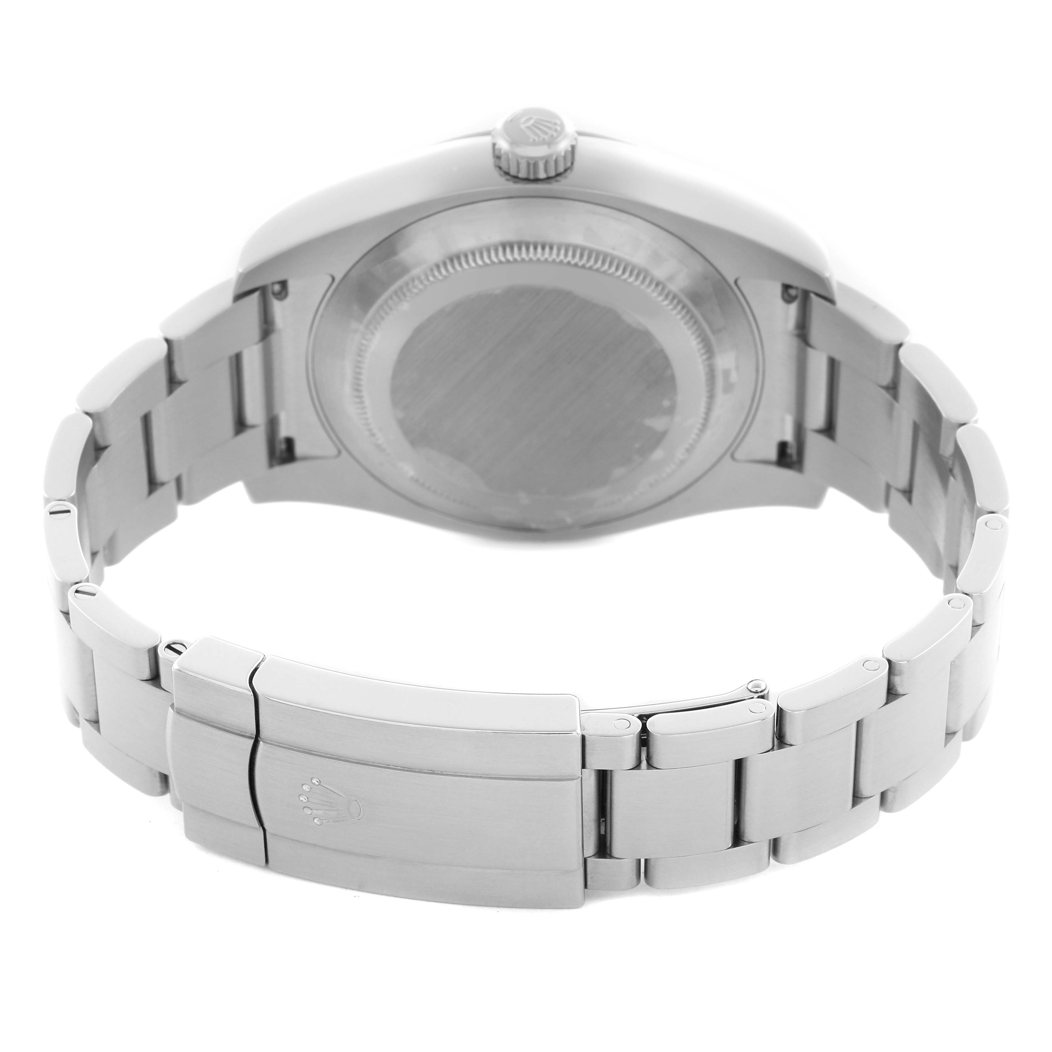 The image shows the back case and bracelet of a Rolex Air-King 116900 Men's Stainless Steel Black Dial 116900 Men's Stainless Steel Black Dial watch, highlighting the clasp and crown from a rear angle.