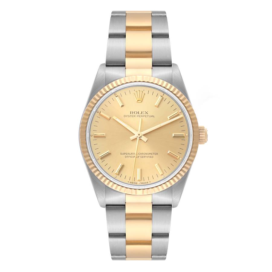 Rolex Oyster Perpetual Fluted Bezel Steel Yellow Gold Mens Watch 14233 ...