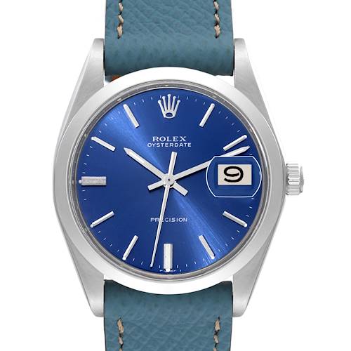 Photo of Rolex OysterDate Precision Blue Dial Steel Vintage Mens Watch 6694