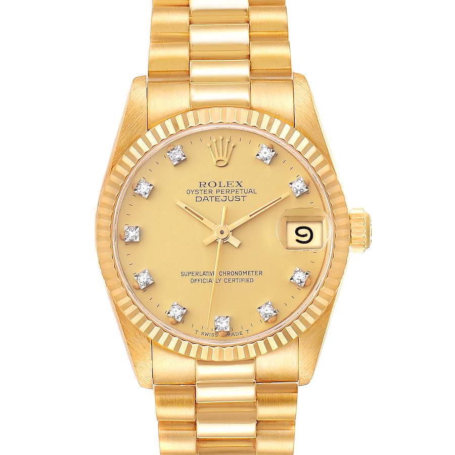 Rolex President 31 Datejust Midsize Yellow Gold Diamond Ladies Watch 68278 SwissWatchExpo