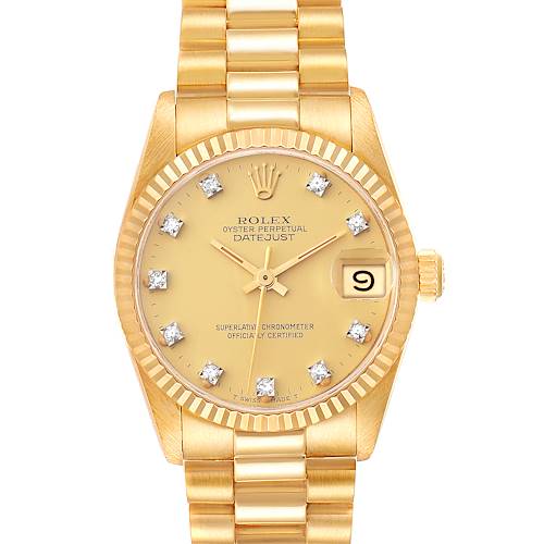 Photo of Rolex President 31 Datejust Midsize Yellow Gold Diamond Ladies Watch 68278