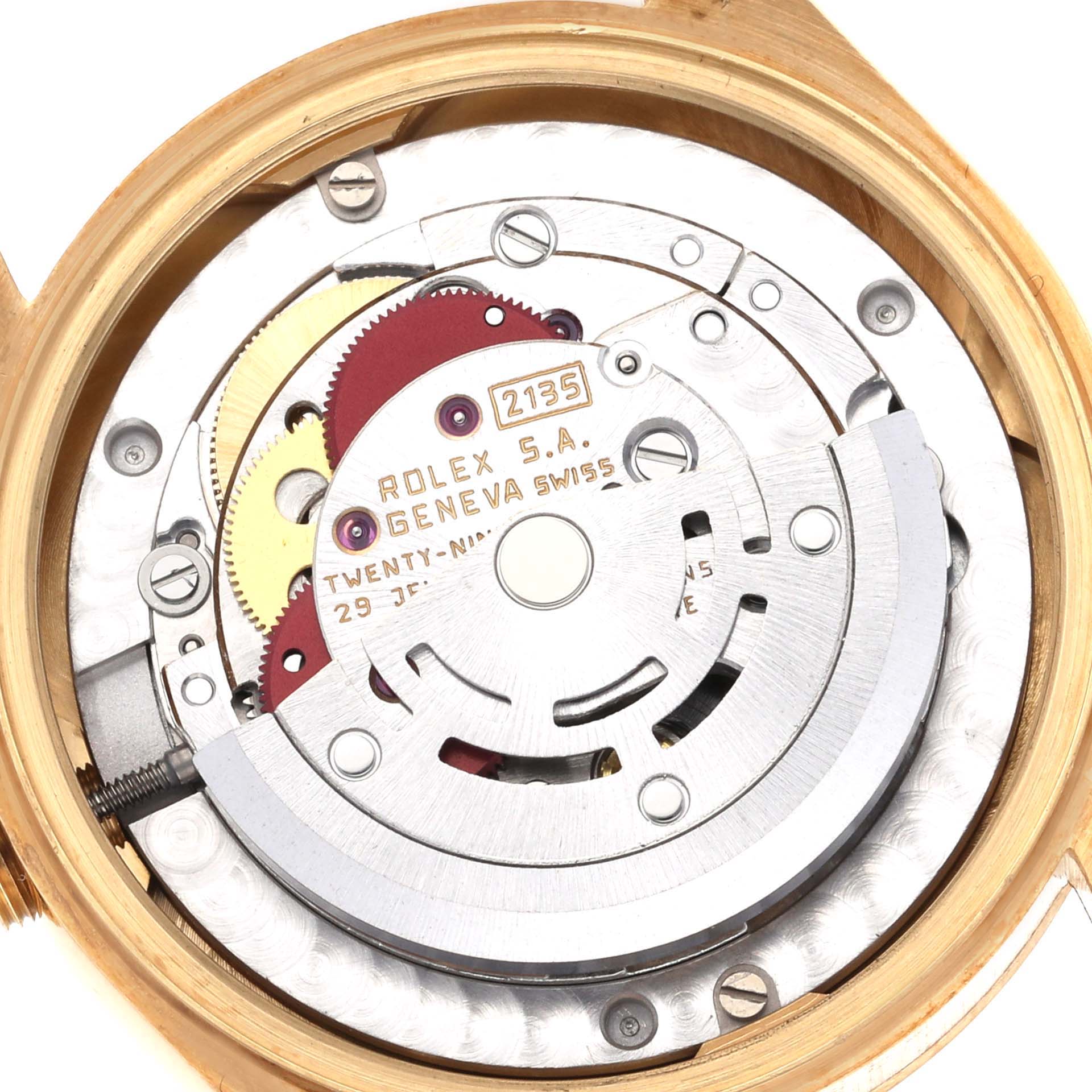 This image shows the internal mechanism and movement components of the Rolex President 68278 Women's Yellow Gold Champagne Dial 68278 Women's Yellow Gold Champagne Dial model watch.