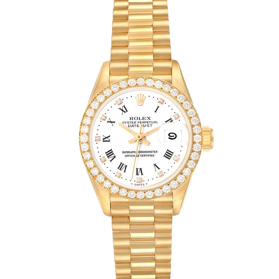 Rolex President Datejust Yellow Gold White Dial Diamond Ladies Watch 69138 SwissWatchExpo