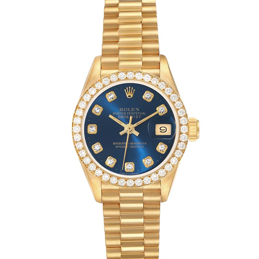 Rolex President Yellow Gold Blue Diamond Ladies Watch 69138 SwissWatchExpo