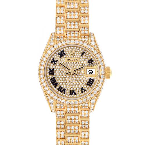 Photo of Rolex President Yellow Gold Pave Diamond Ladies Watch 279458 Box Card